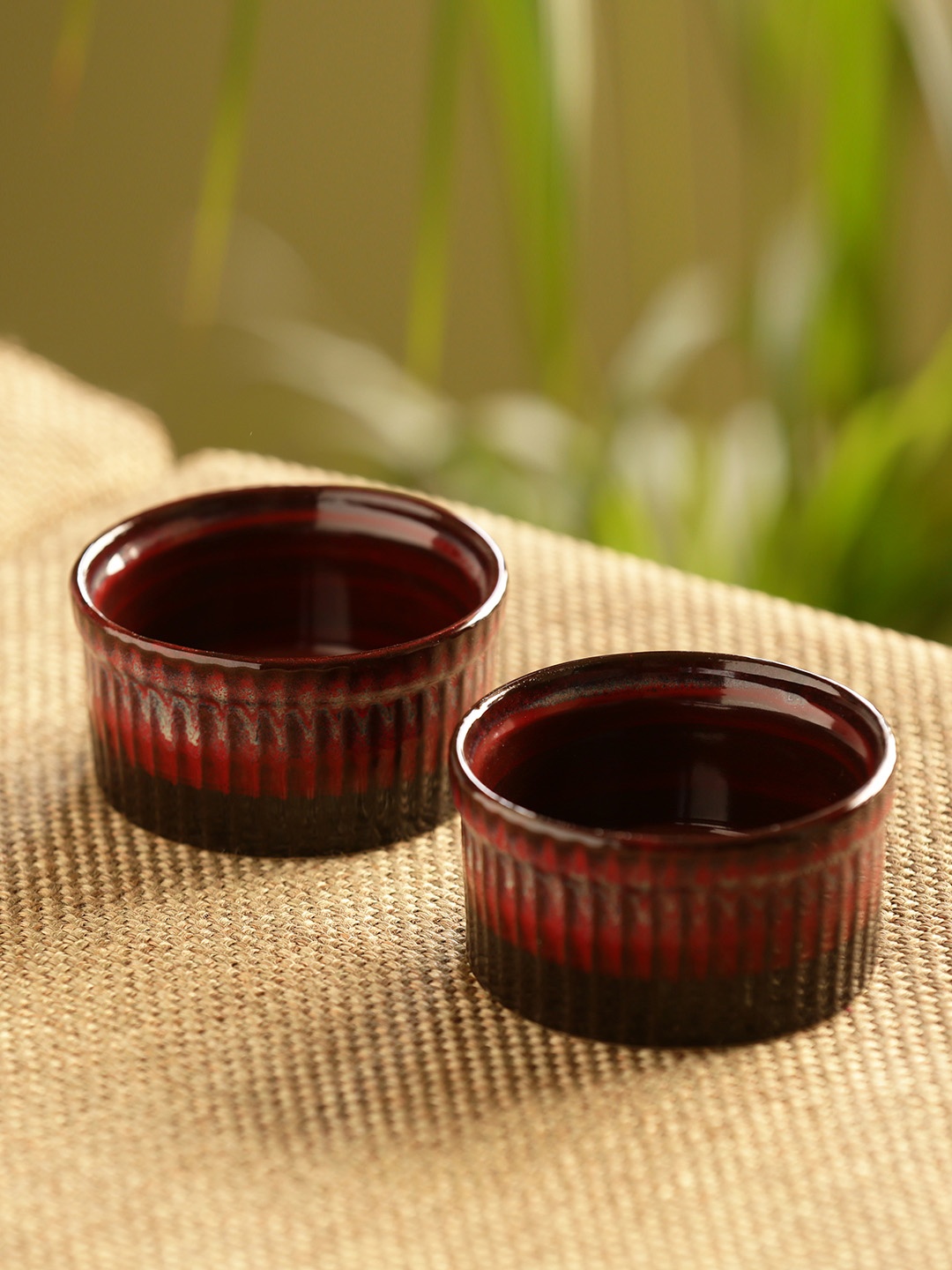 

ExclusiveLane Red Set Of 2 Hand Glazed Studio Pottery Ceramic Dessert Bowls, Black