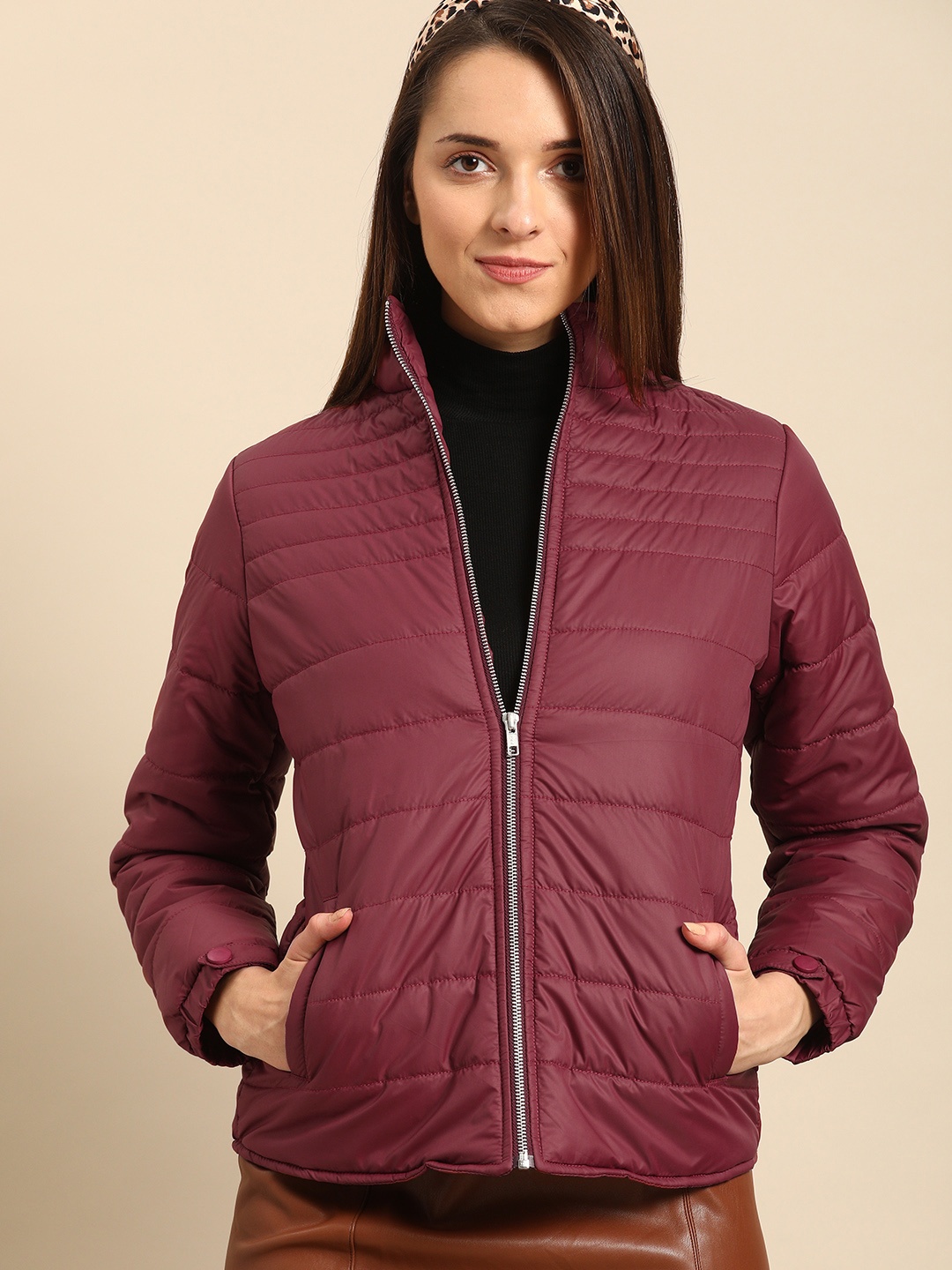 

DressBerry Women Maroon Solid Puffer Jacket