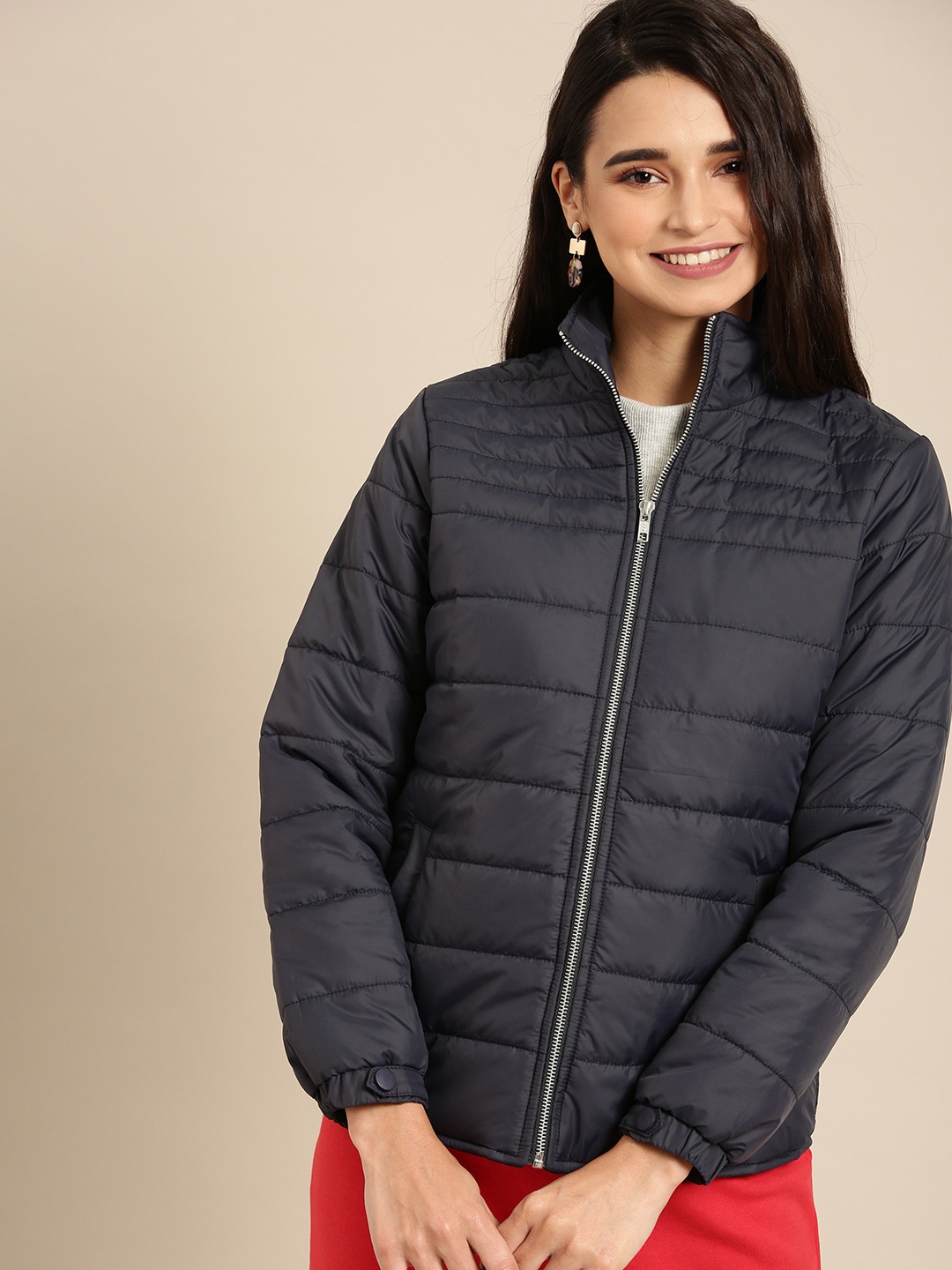 

DressBerry Women Navy Blue Solid Puffer Jacket