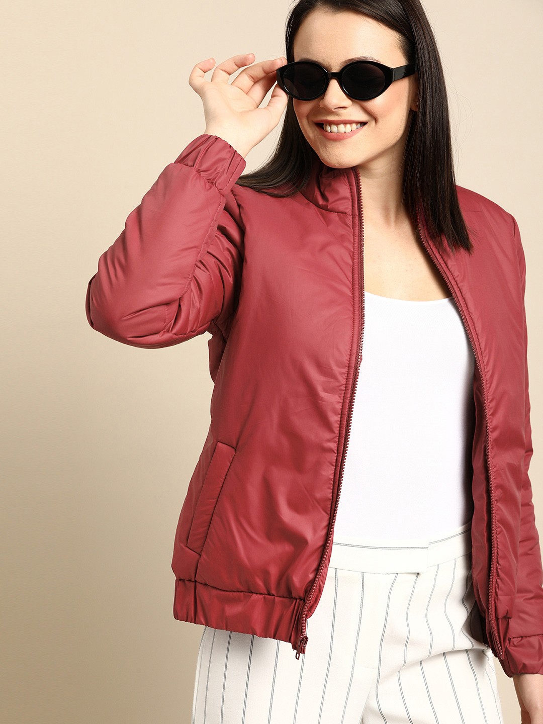 

DressBerry Women Maroon Solid Padded Jacket