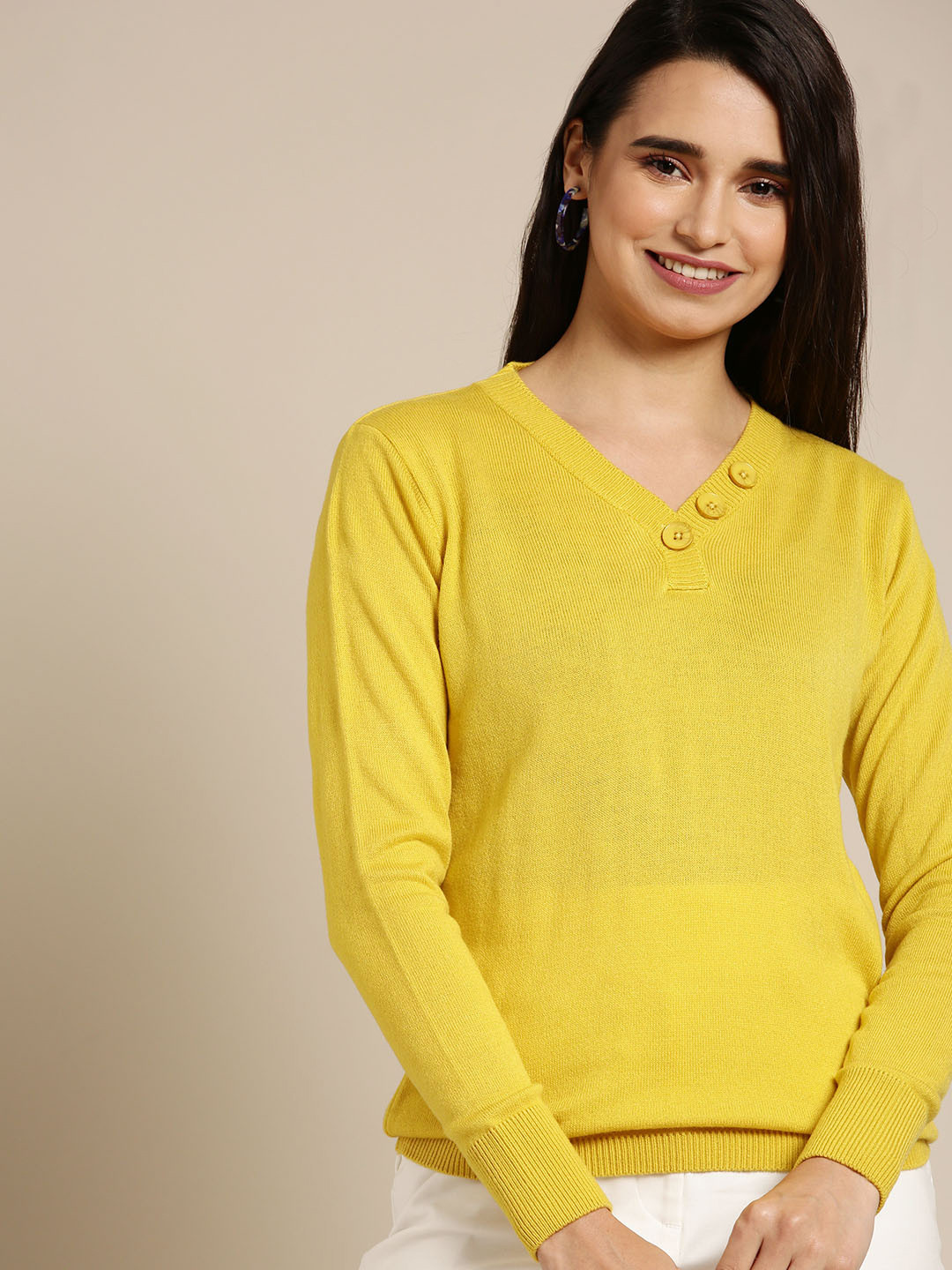 

DressBerry Women Yellow Solid Acrylic Sweater