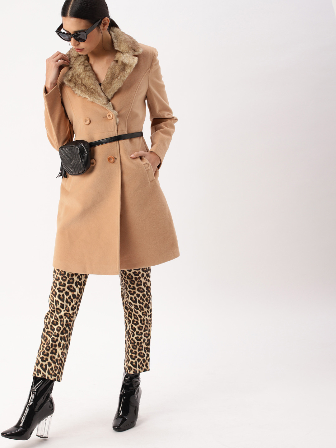 

DressBerry Women Camel Brown Solid Parka Coat