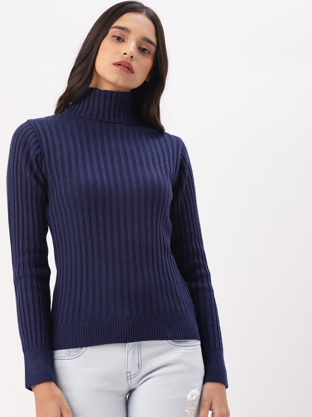 

DressBerry Women Navy Blue Solid Sweater