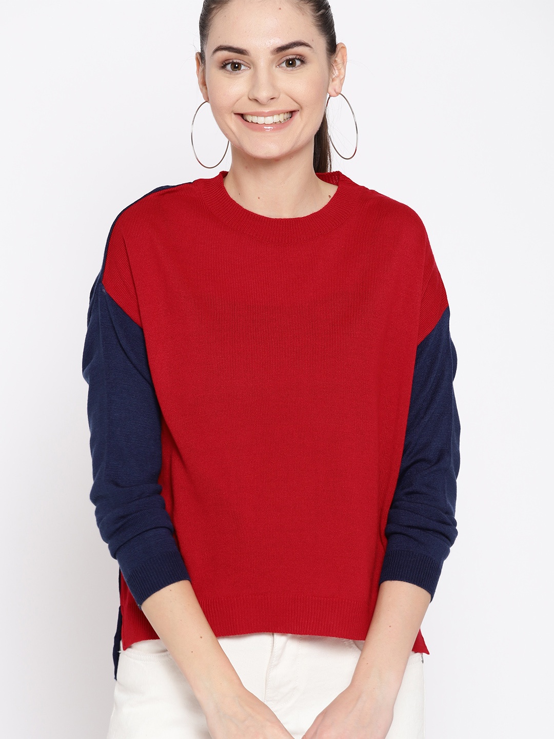 

DressBerry Women Red & Navy Blue Solid Sweater