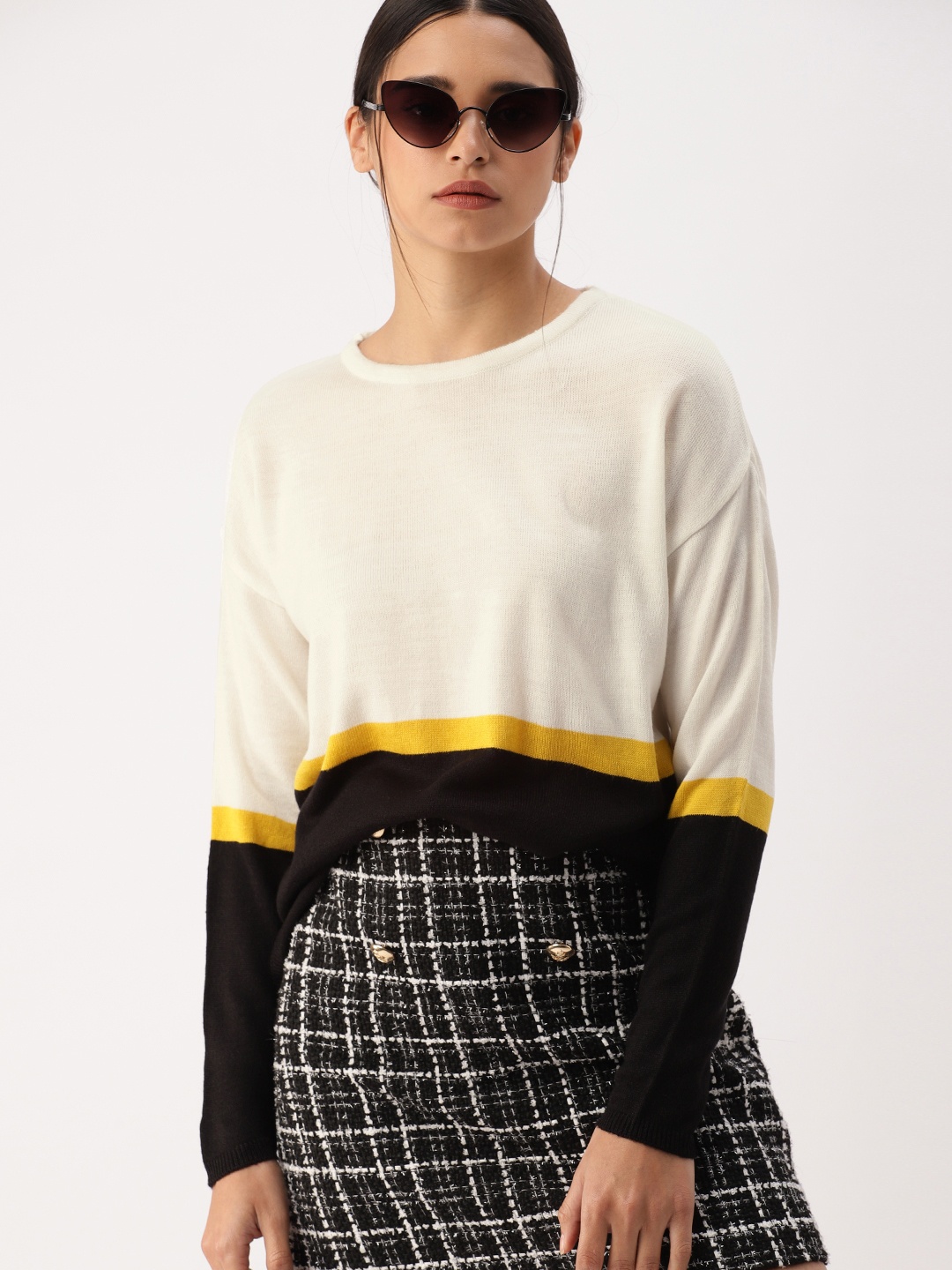 

DressBerry Women Off-White & Black Colourblocked Sweater