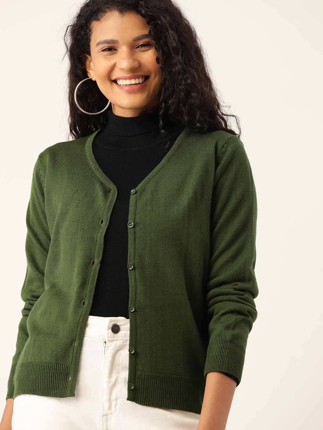 

DressBerry Women Olive Green Solid Cardigan