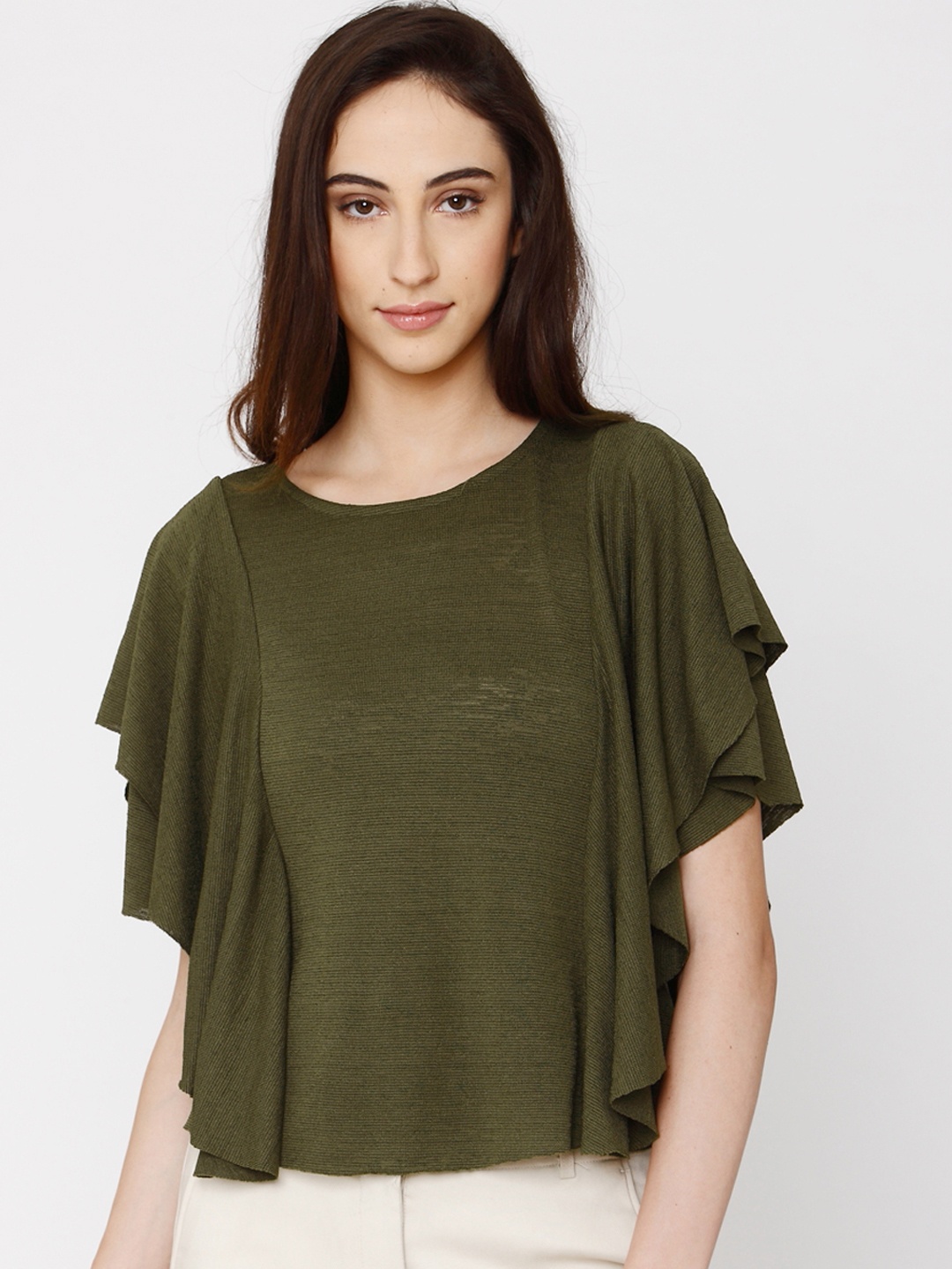 

Vero Moda Women Olive Green Solid Regular Top