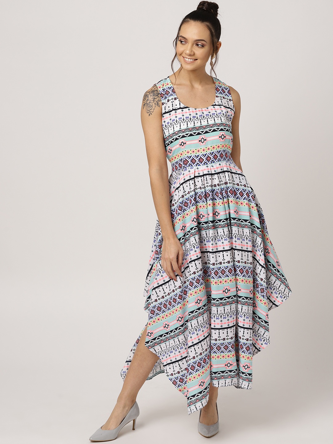 

MBE Women Off-White & Black Printed Maxi Dress