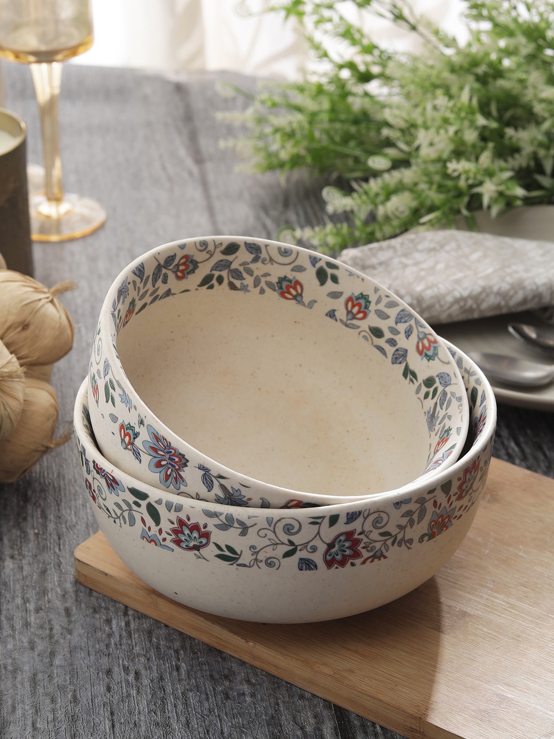 

MIAH Decor Set of 2 Cream-Coloured Printed Serving Bowl