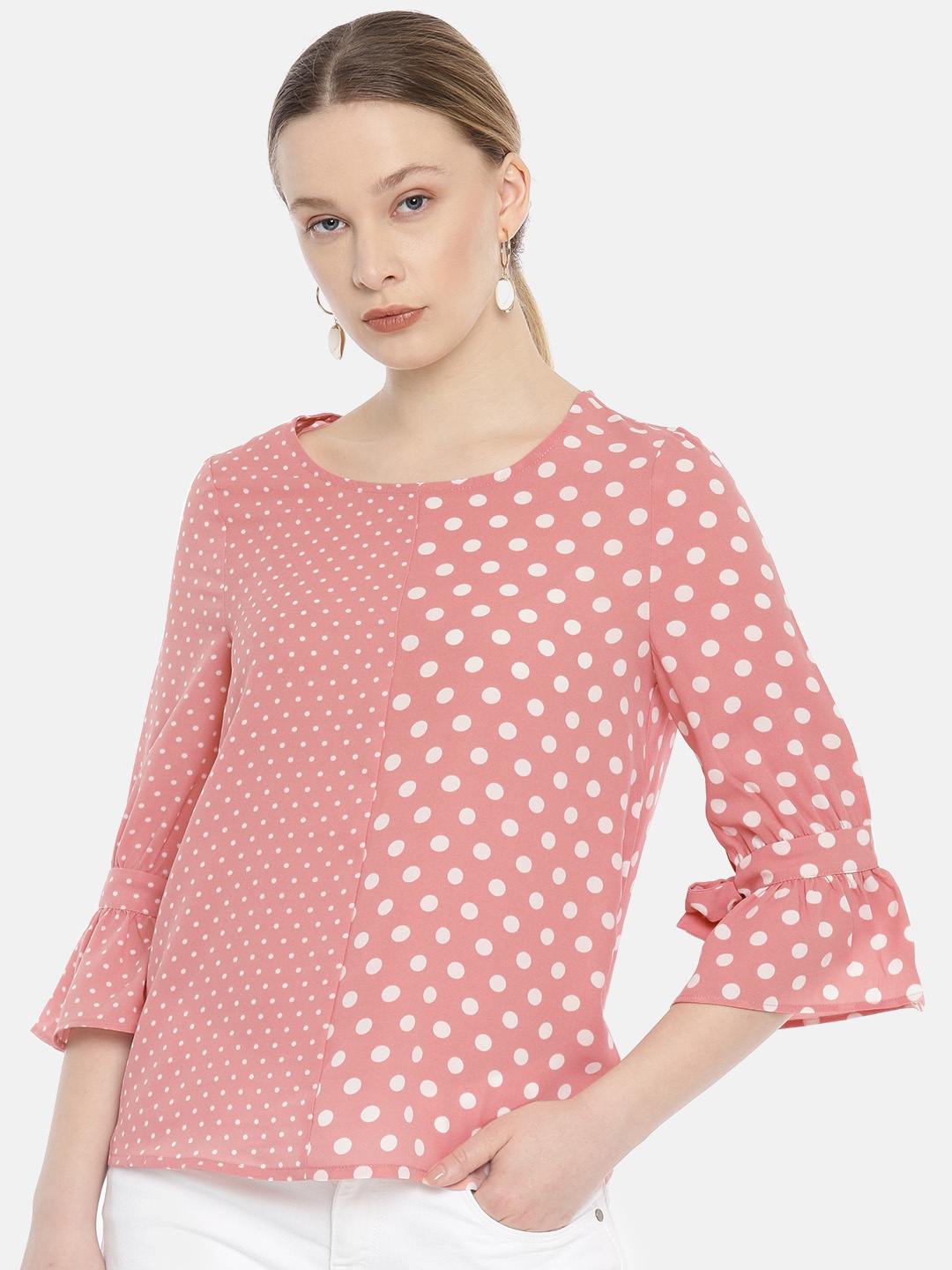 

Vero Moda Women Pink & White Polka Dot Top