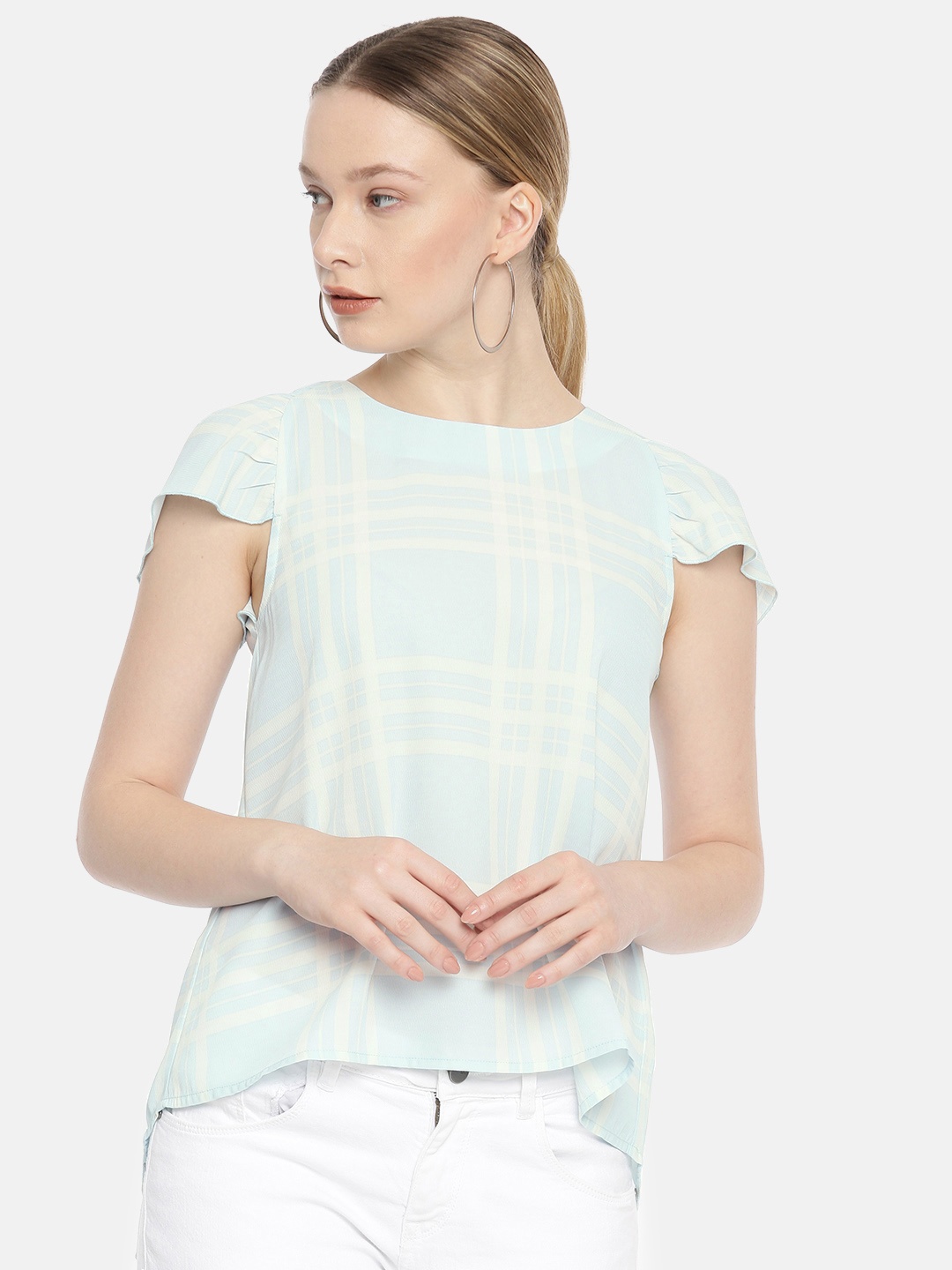 

Vero Moda Women Blue & White Checked Top