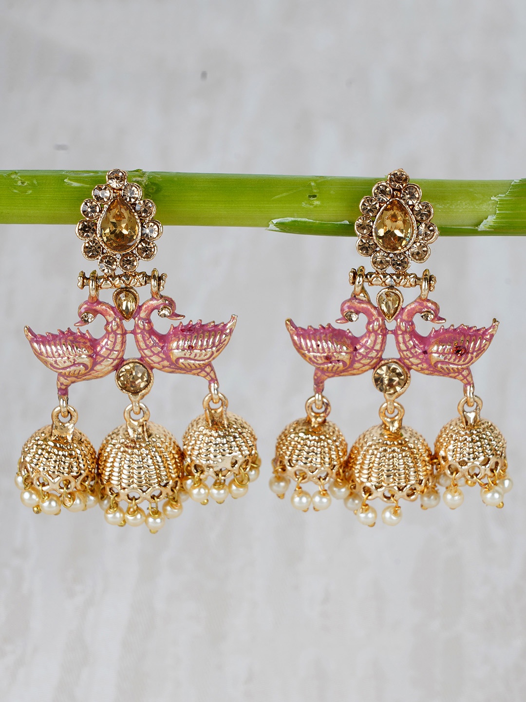 

Shining Diva Gold-Plated & Pink Antique Classic Jhumkas