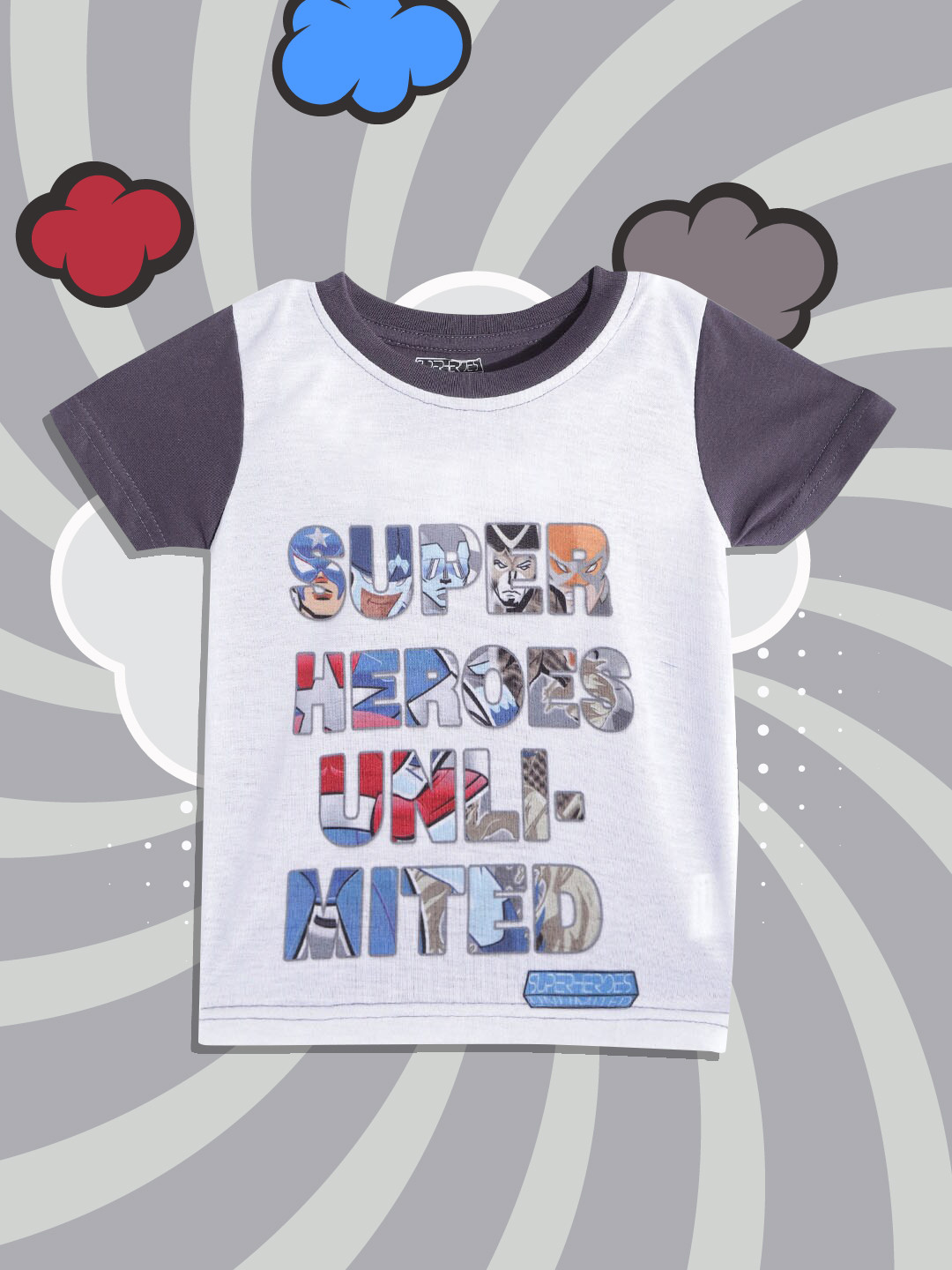 

Eteenz Boys White & Charcoal Grey Marvel Comic Print T-shirt