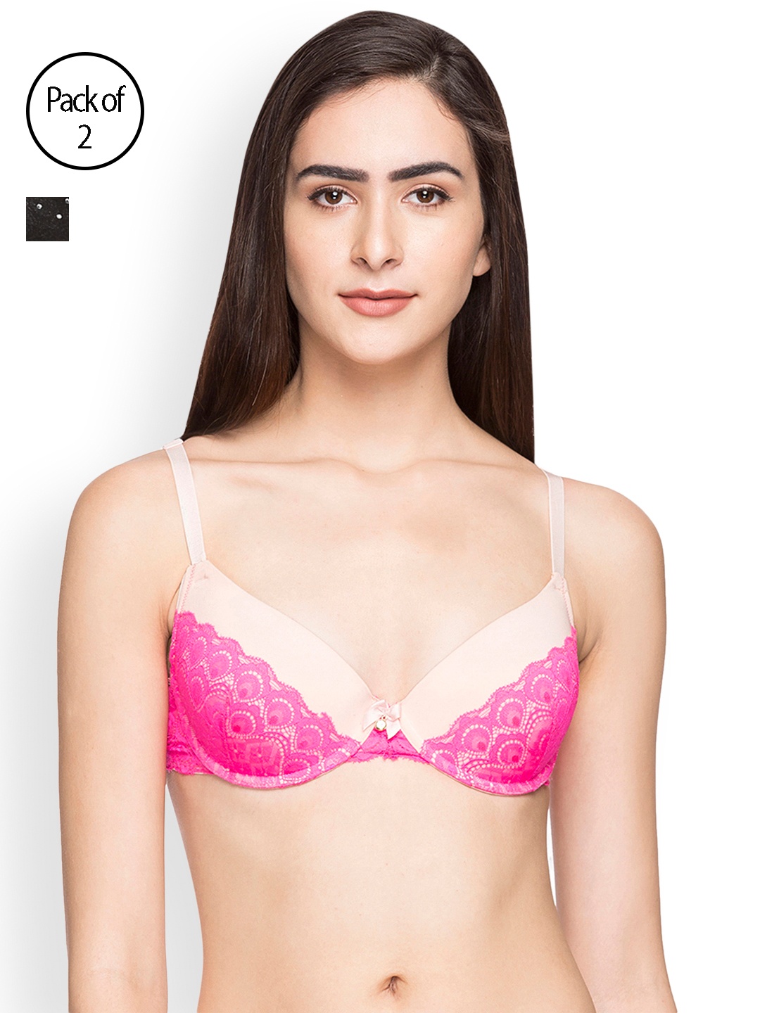 

Candyskin Heavily Padded and Demi Bra Combo CS04-9Black- CS05APink Pack of 2, Peach