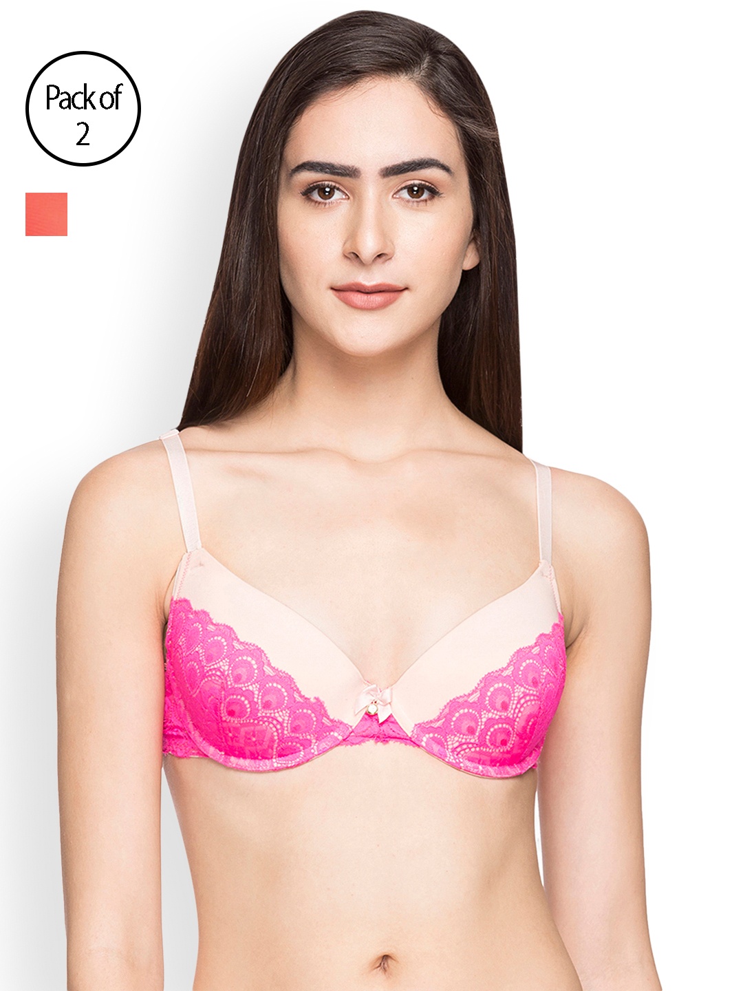 

Candyskin Heavily Padded and Demi Bra Combo CS04-9Black- CS05APink Pack of 2, Red