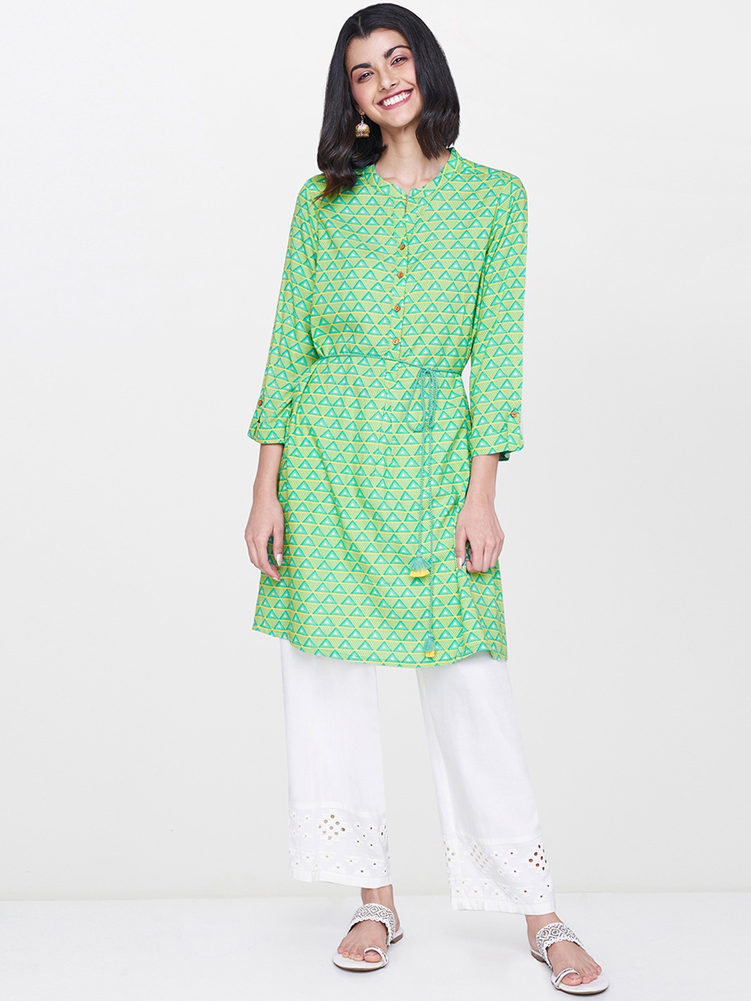 

Global Desi Green & Yellow Printed Tunic