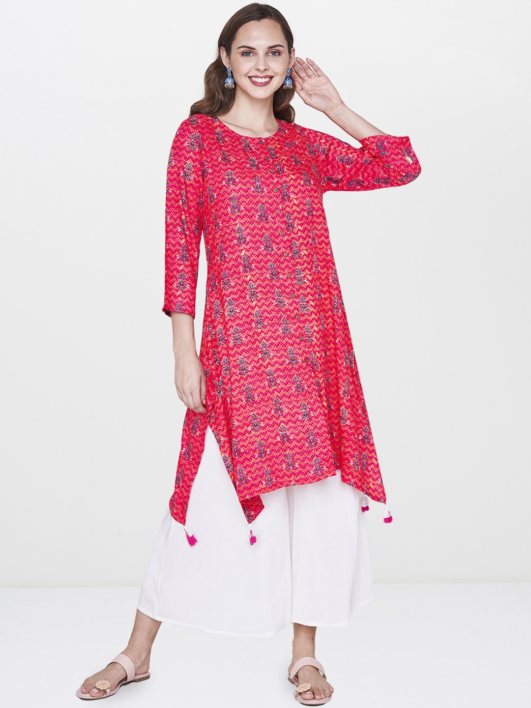 

Global Desi Women Pink Printed A-Line Kurta