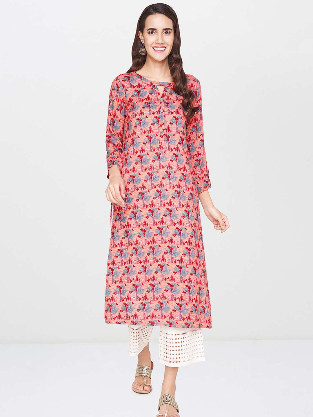 

Global Desi Women Coral Printed Straight Kurta