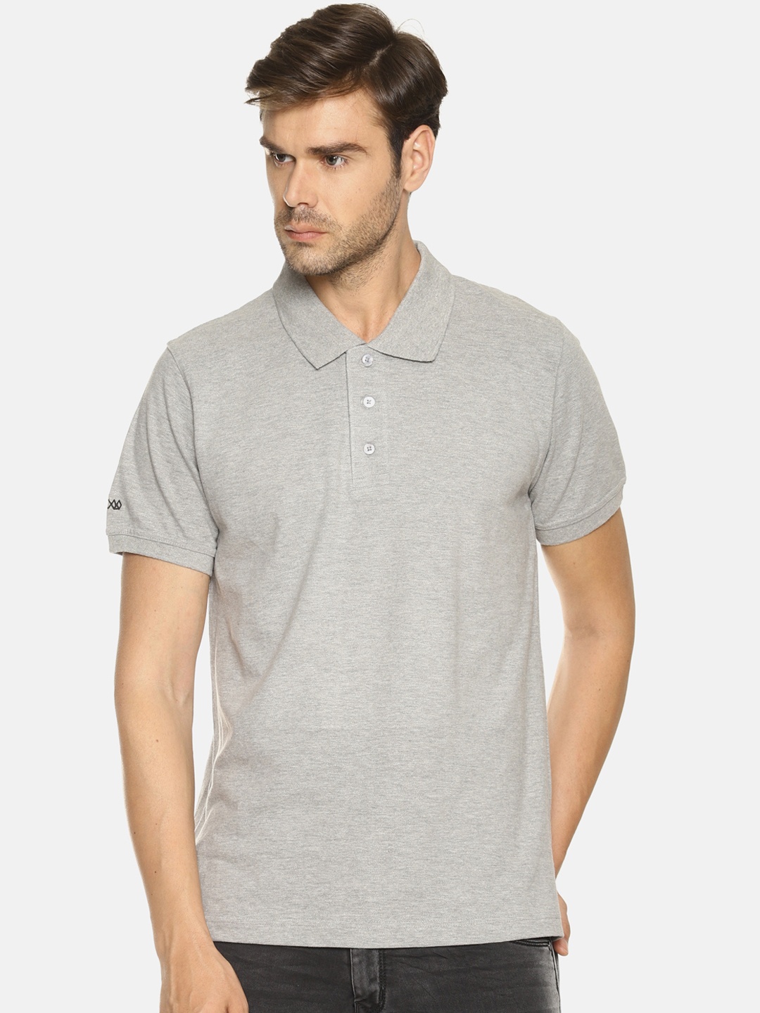 

OBOW Men Grey Solid Polo Collar Pure Cotton T-shirt