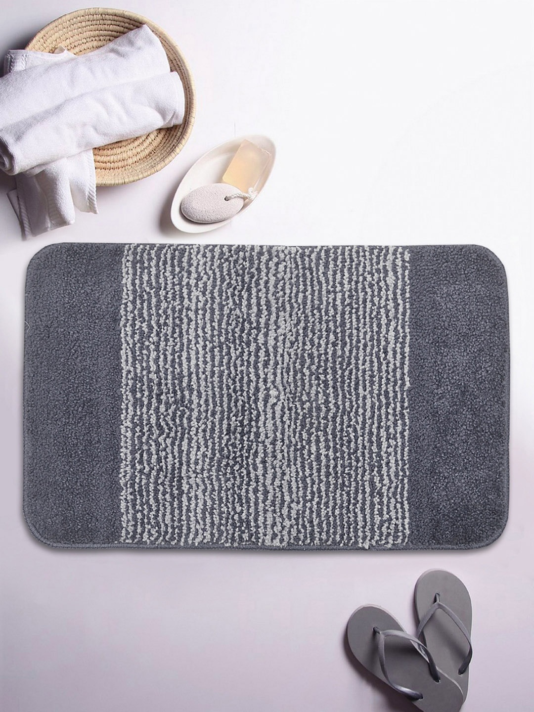 

BIANCA Grey Cotton Anti-Skid Bath Rug