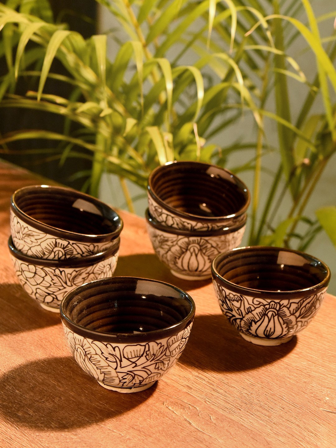 

Unravel India Set of 6 Brown Ceramic Serving Bowls