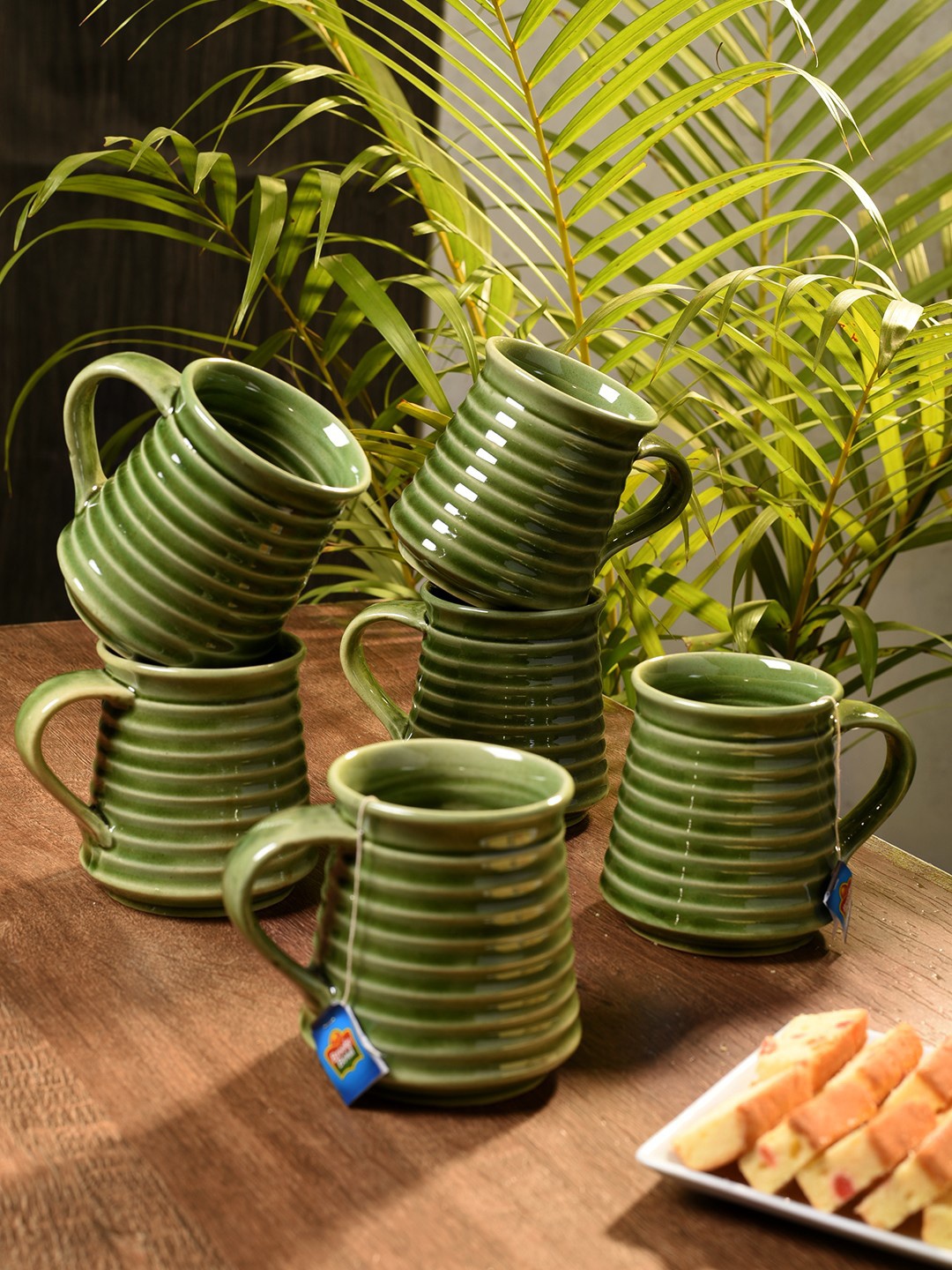 

Unravel India Set of 6 Green Ceramic Coffee Mugs