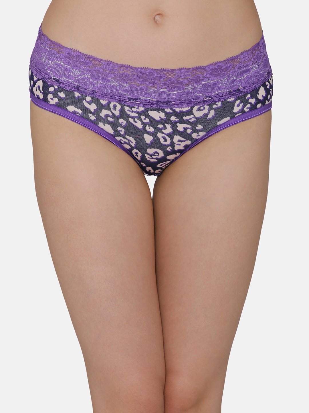 

Clovia Women Purple & Grey Printed Mid Rise Lace Hipster Briefs PN3200P12XL