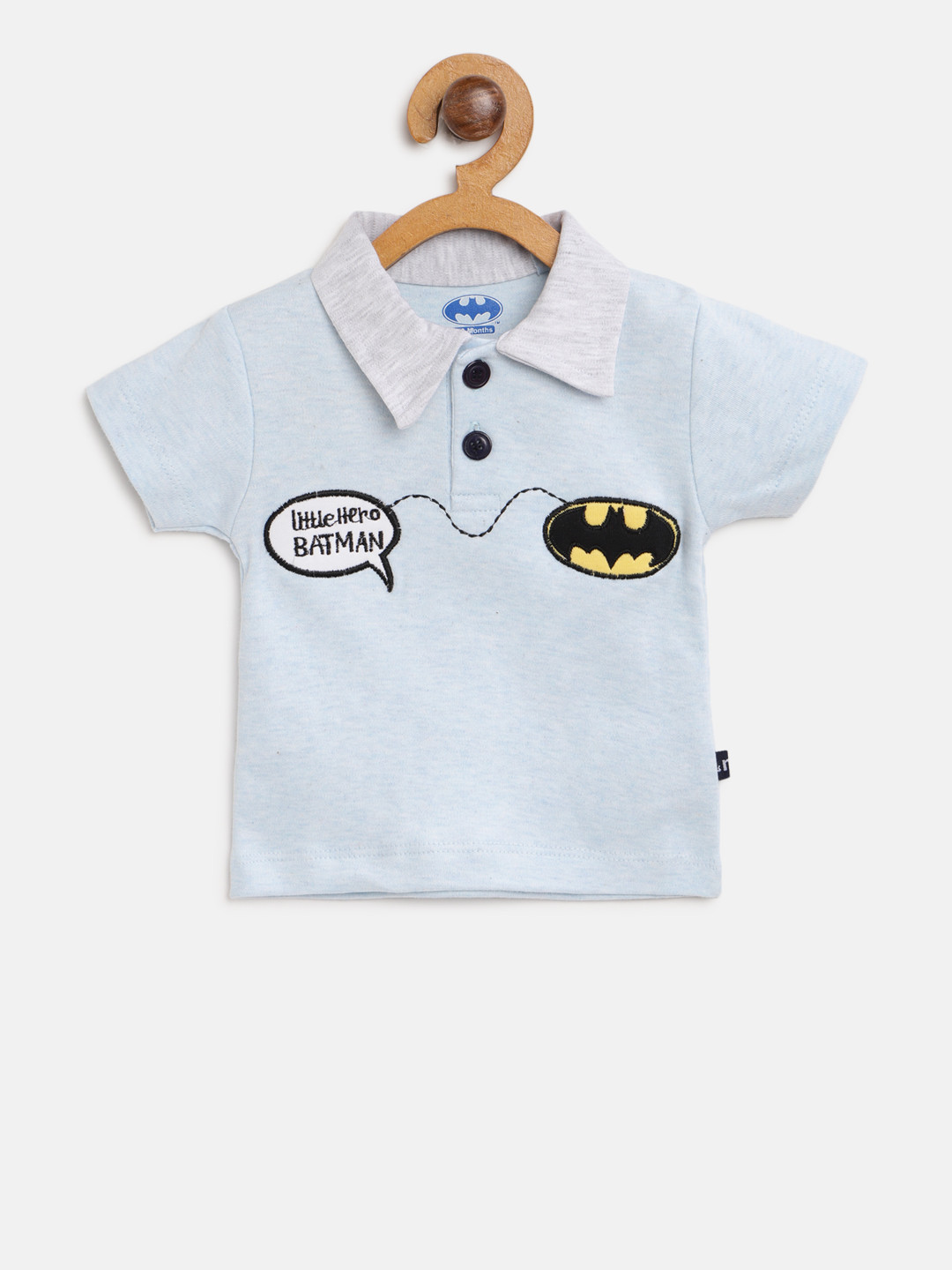 

Moms Love Boys Blue Solid Polo Collar Pure Cotton T-shirt with Applique Detail