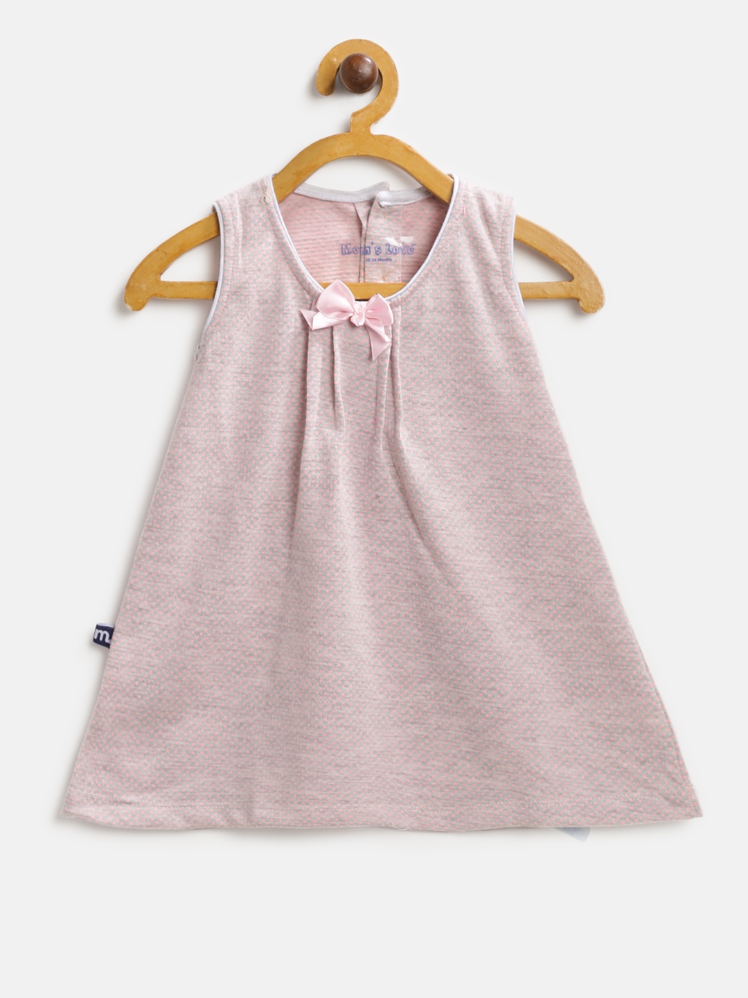 

Moms Love Girls Grey Melange & Pink Self-Design A-Line Dress