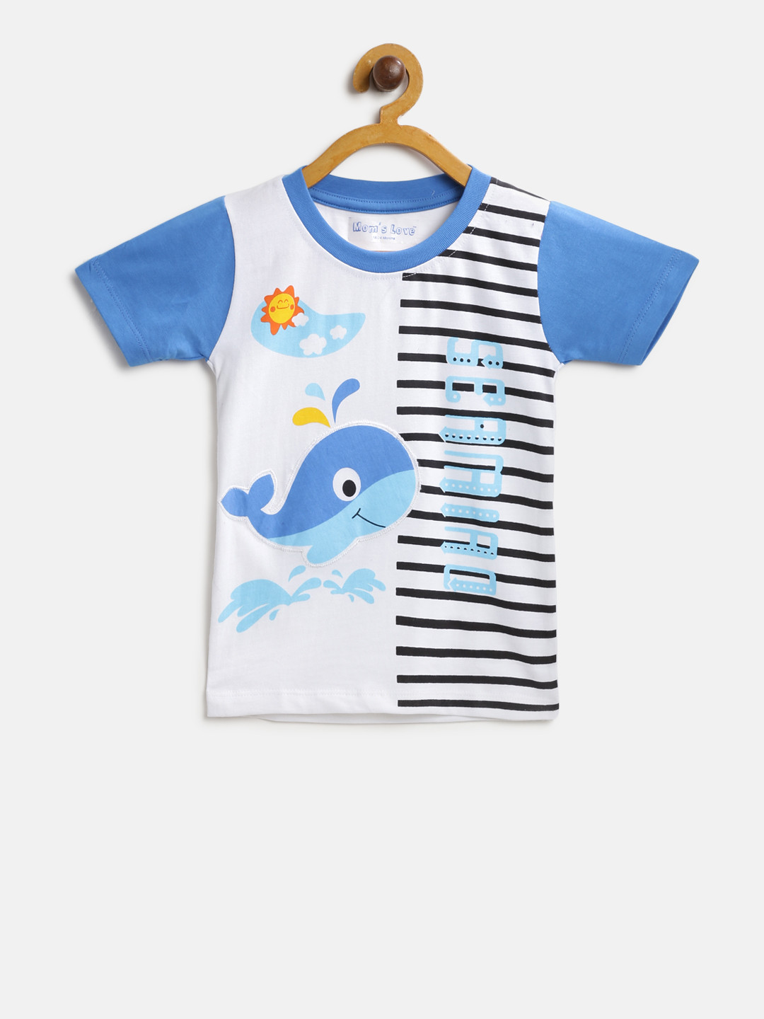 

Moms Love Boys White & Blue Printed Round Neck T-shirt