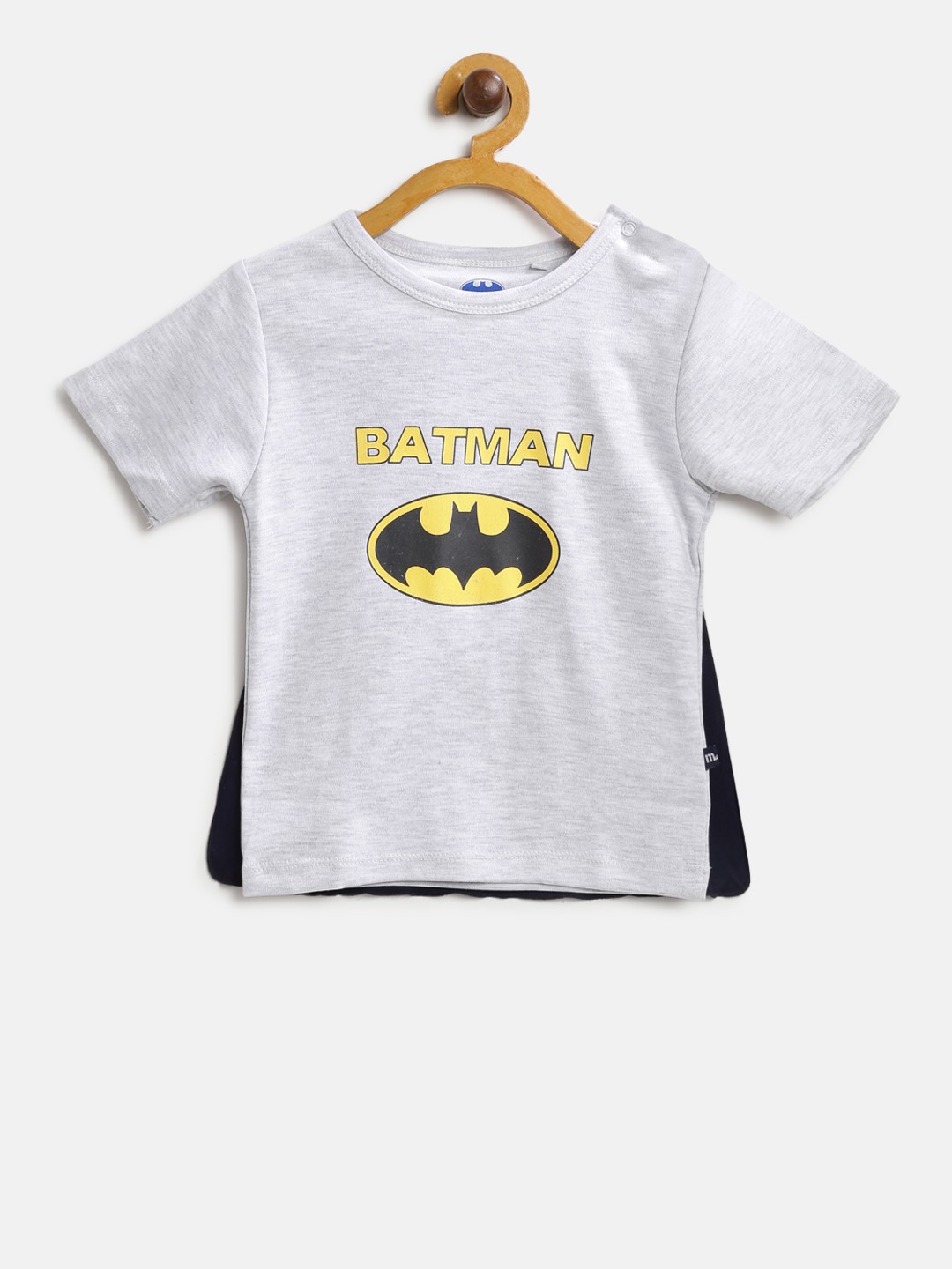 

Moms Love Boys Grey Melange Batman Print Round Neck T-shirt with Attached Cape