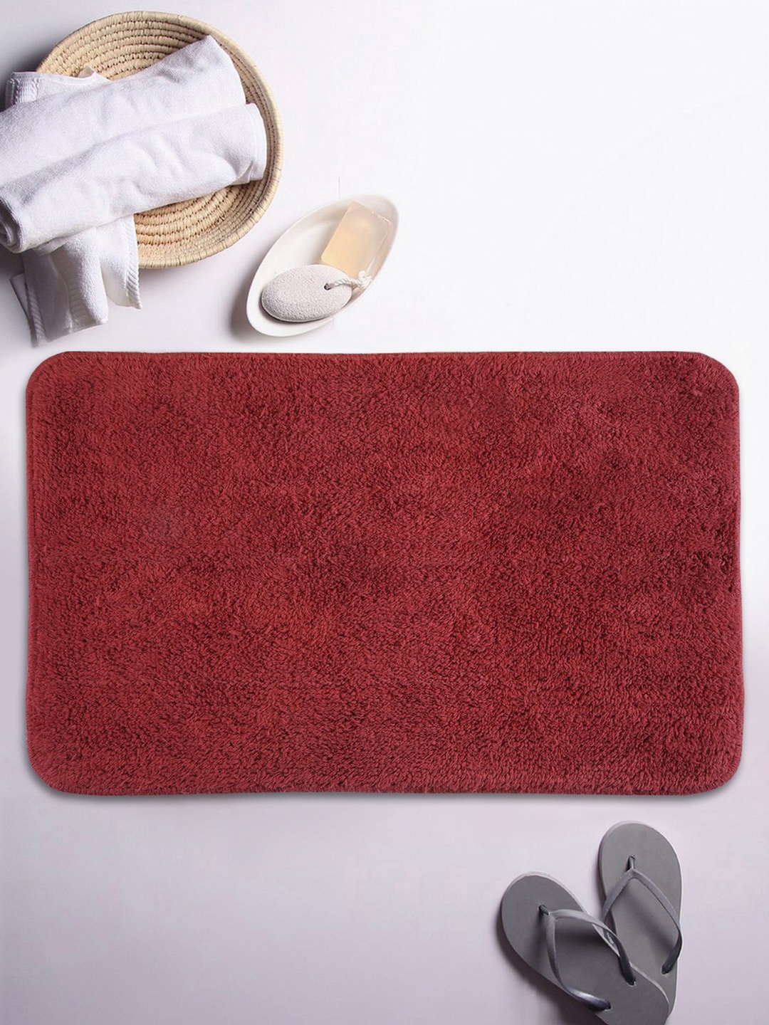 

BIANCA Red Cotton Anti-Skid Bath Rug