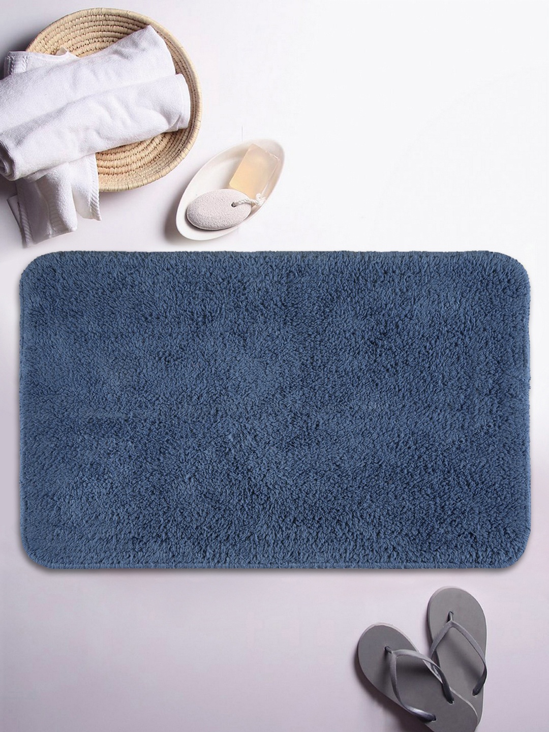 

BIANCA Navy Blue Cotton Anti-Skid Bath Rug