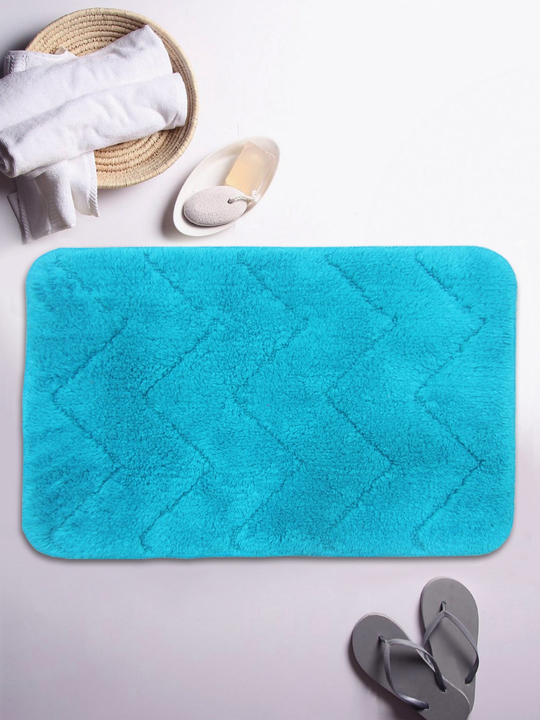 

BIANCA Teal Blue Cotton Anti-Skid Bath Rug