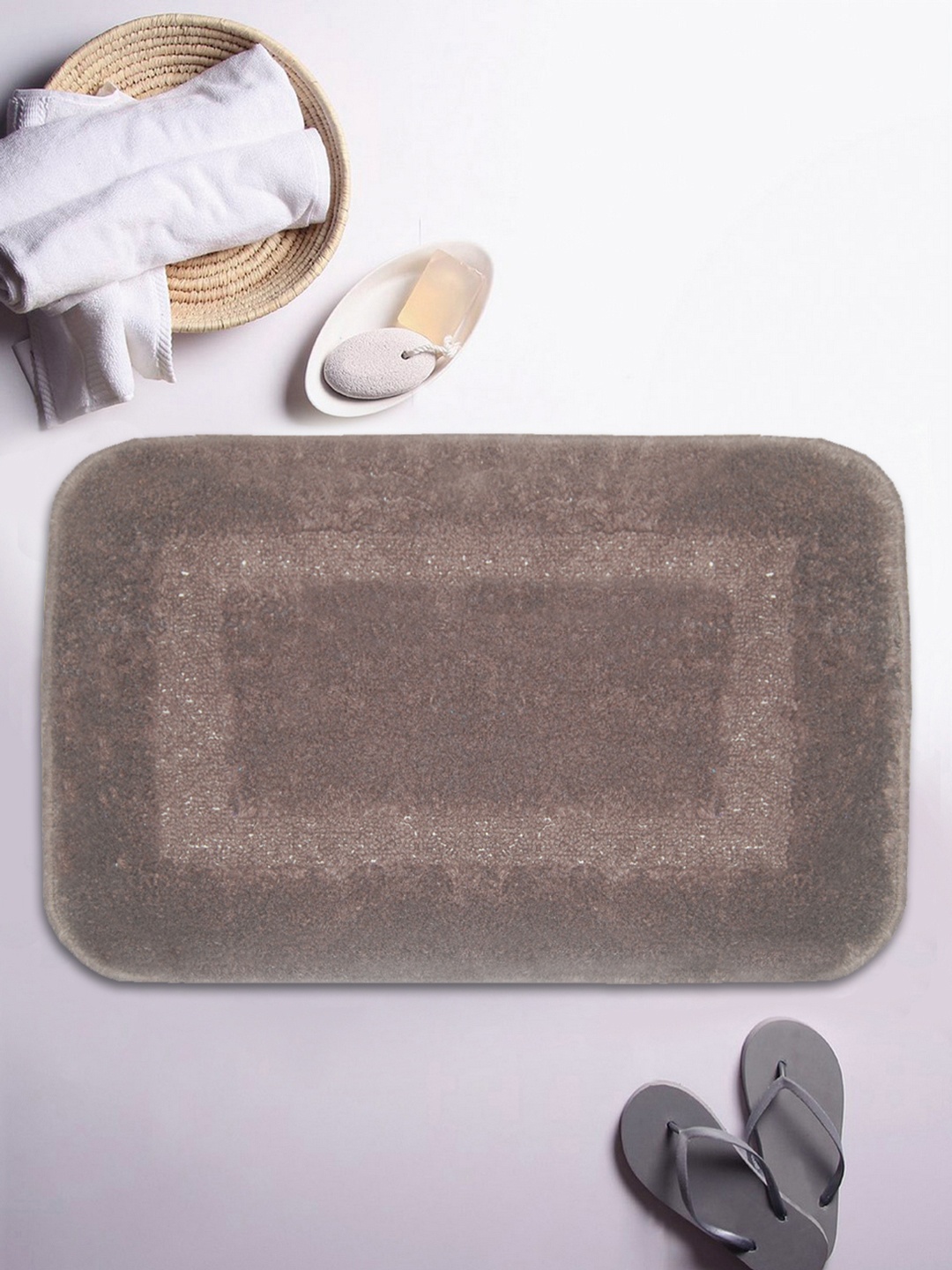 

BIANCA Brown Cotton Anti-Skid Bath Rug