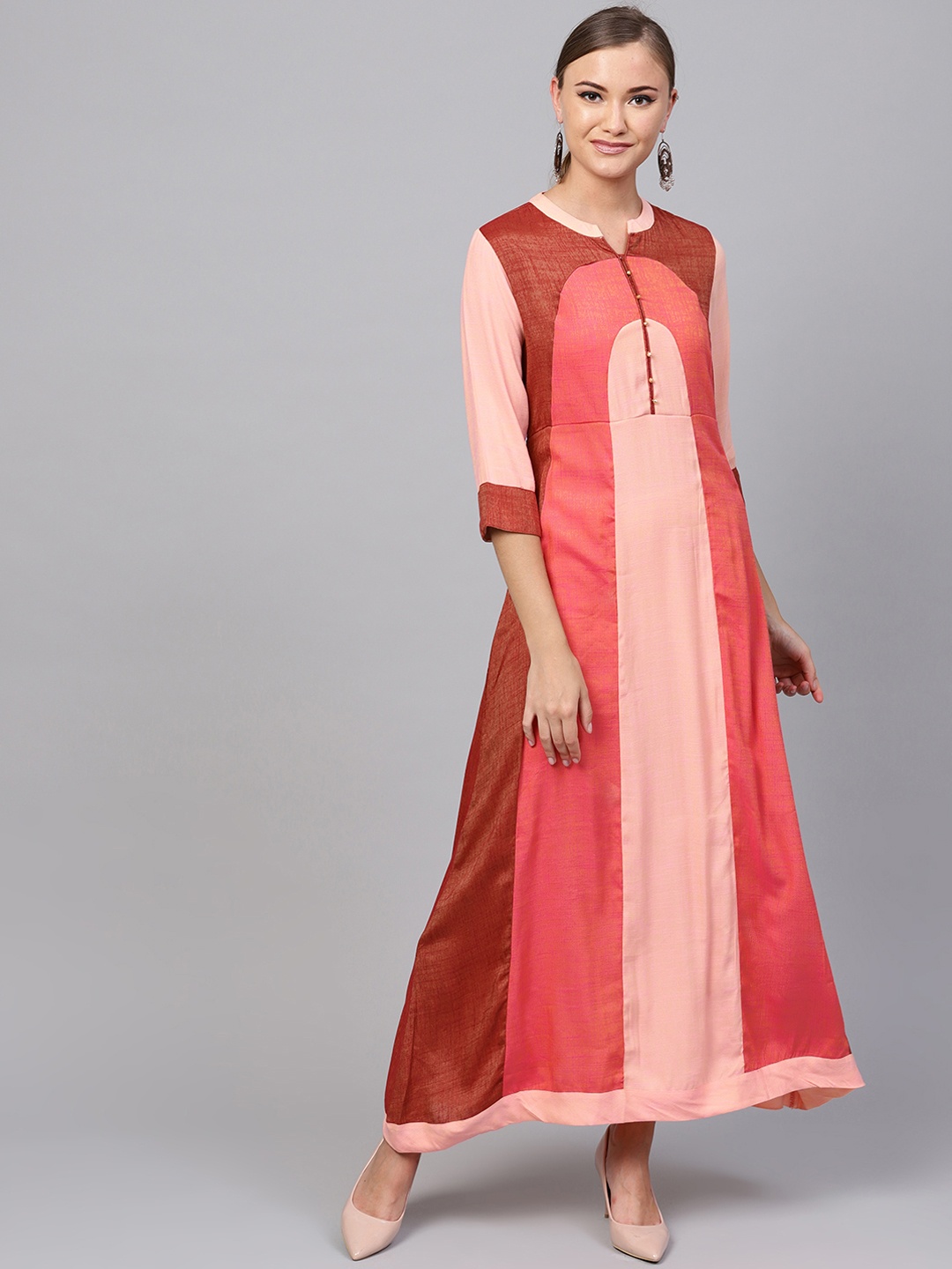 

Indo Era Women Pink Colourblocked A-Line Kurta