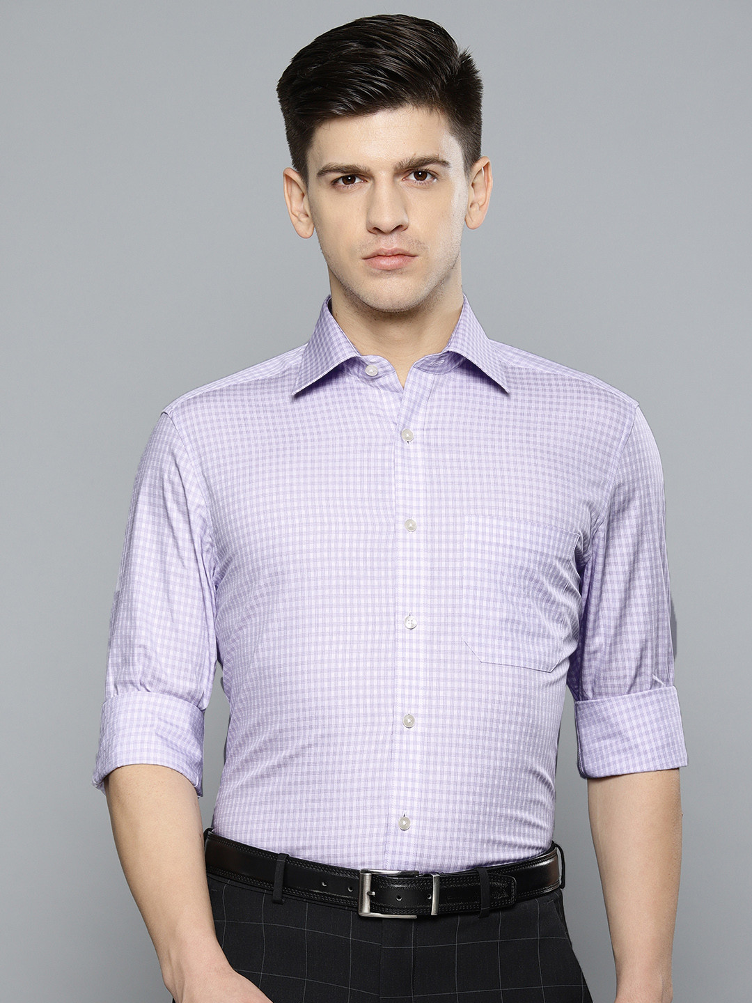 

Louis Philippe Men White & Purple Classic Regular Fit Checked Formal Shirt