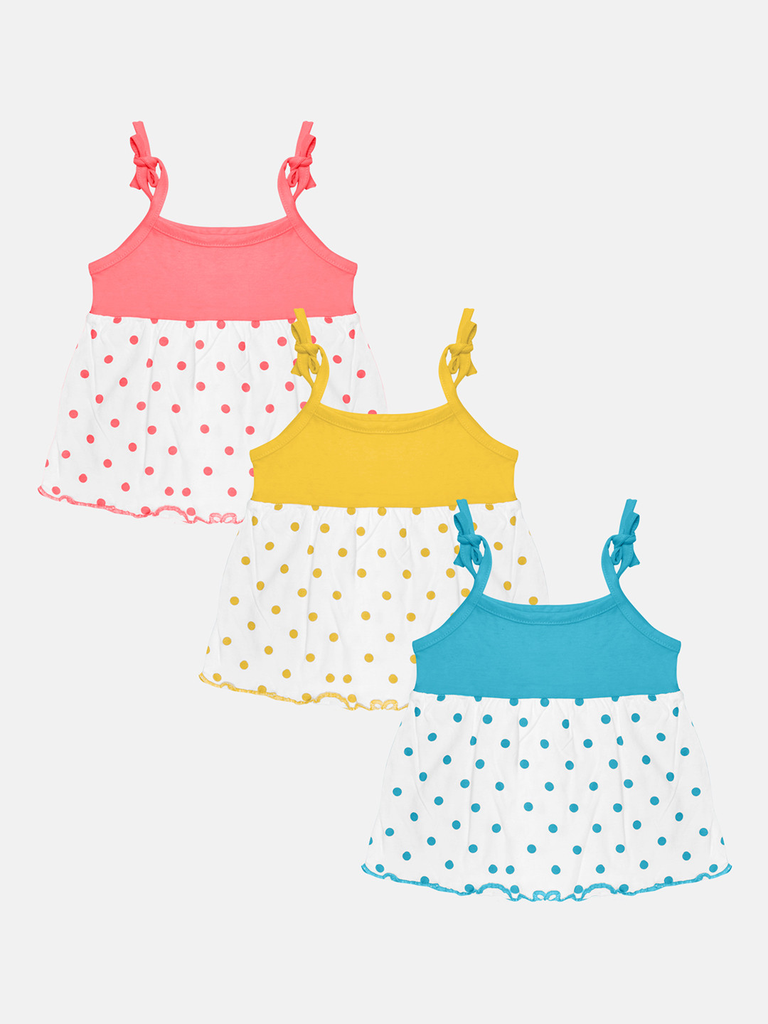 

Orange and Orchid Girls Pack of 3 Polka Dots Printed A-Line Dress, Multi