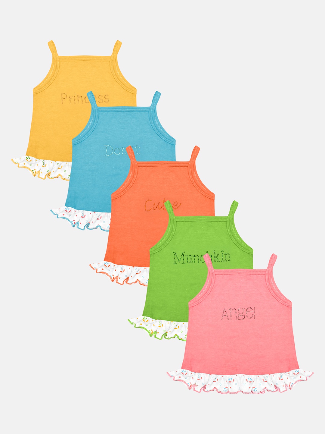 

Orange and Orchid Girls Pack of 5 Solid A-Line Dress, Multi