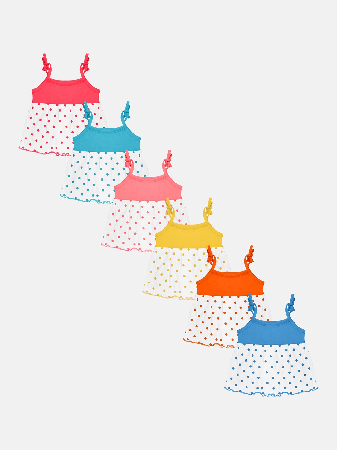 

Orange and Orchid Girls Pack of 6 Polka Dots Printed A-Line Dress, Multi