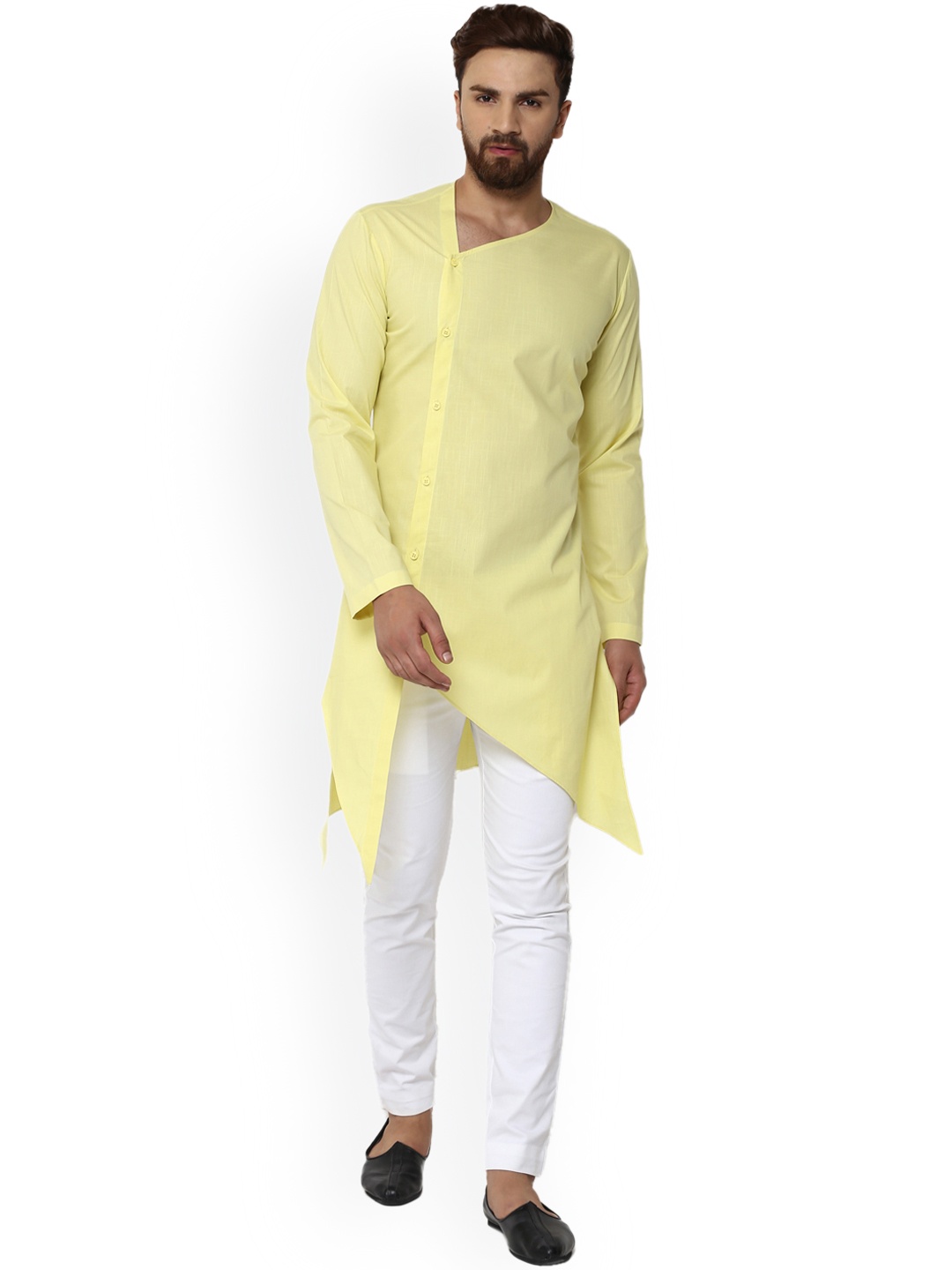 

See Designs Men Yellow Solid Asymmetric Hem Straight Kurta