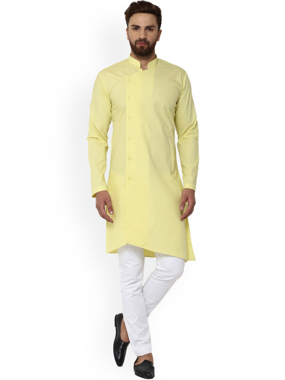 

See Designs Men Yellow Asymmetric Solid Straight Kurta