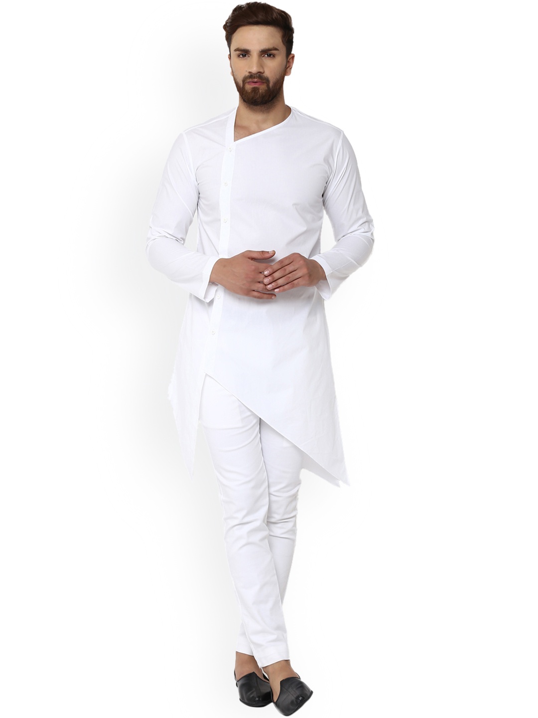 

See Designs Men White Solid Straight Kurta