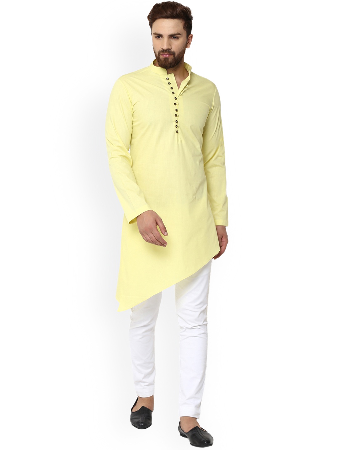 

See Designs Men Yellow Solid Straight Asymmetric Kurta