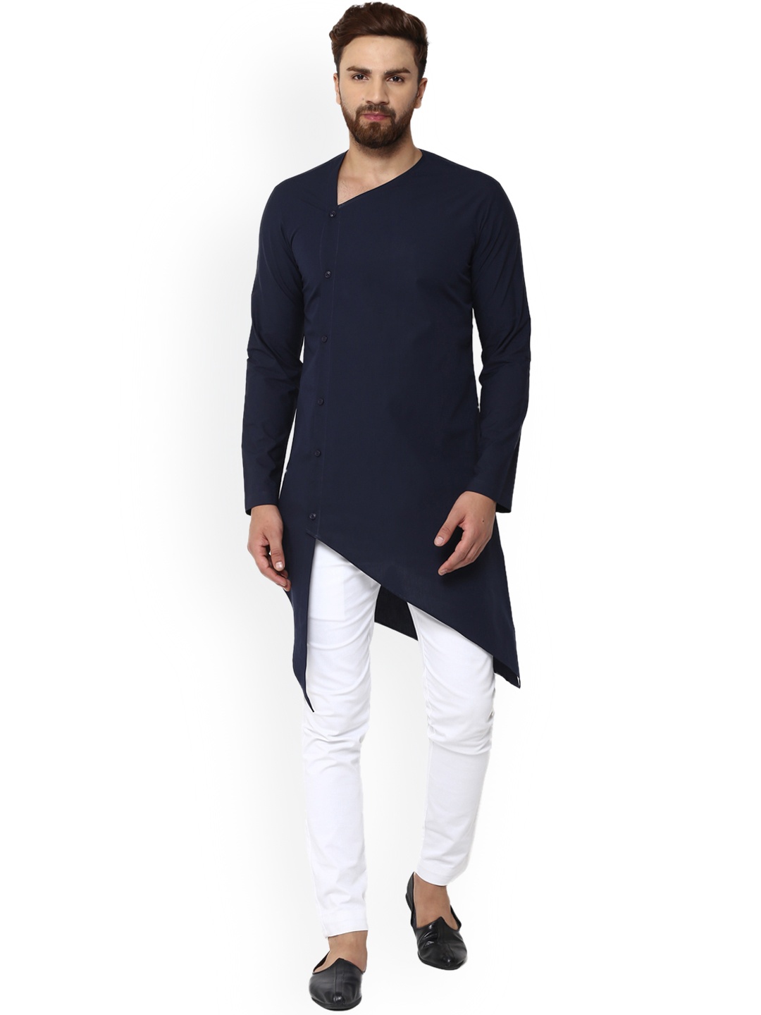 

See Designs Men Navy Blue Solid Asymmetric Straight Kurta