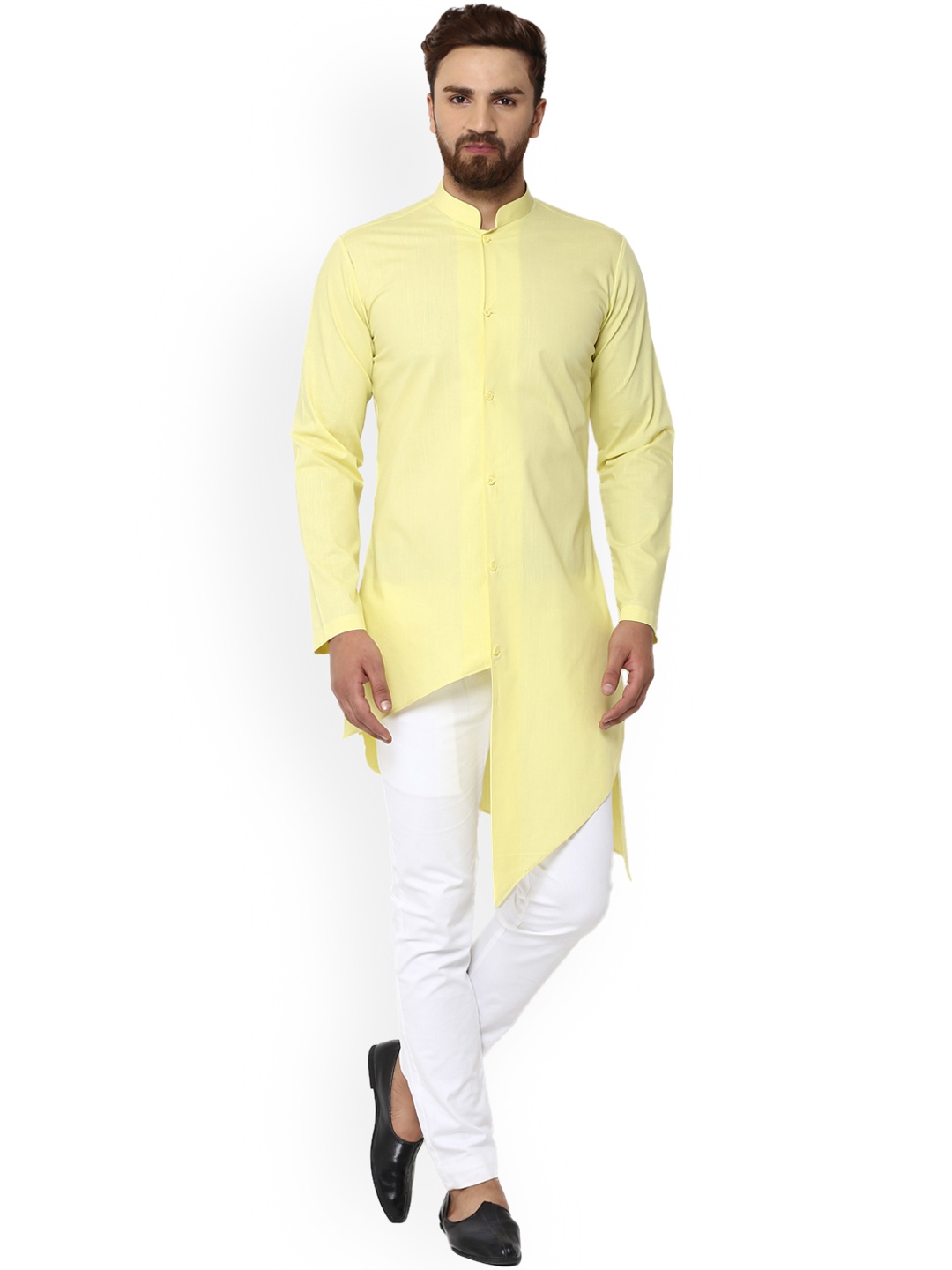 

See Designs Men Yellow Solid Asymmetric Straight Kurta