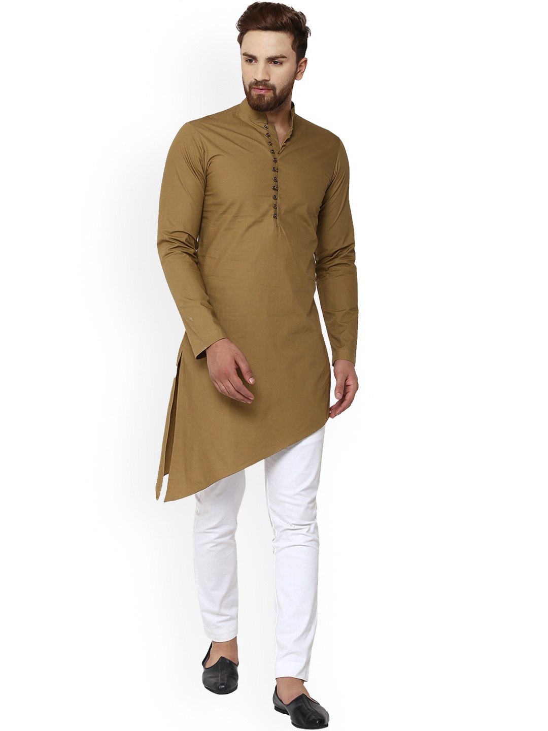 

See Designs Men Khaki Solid Asymmetric Straight Kurta