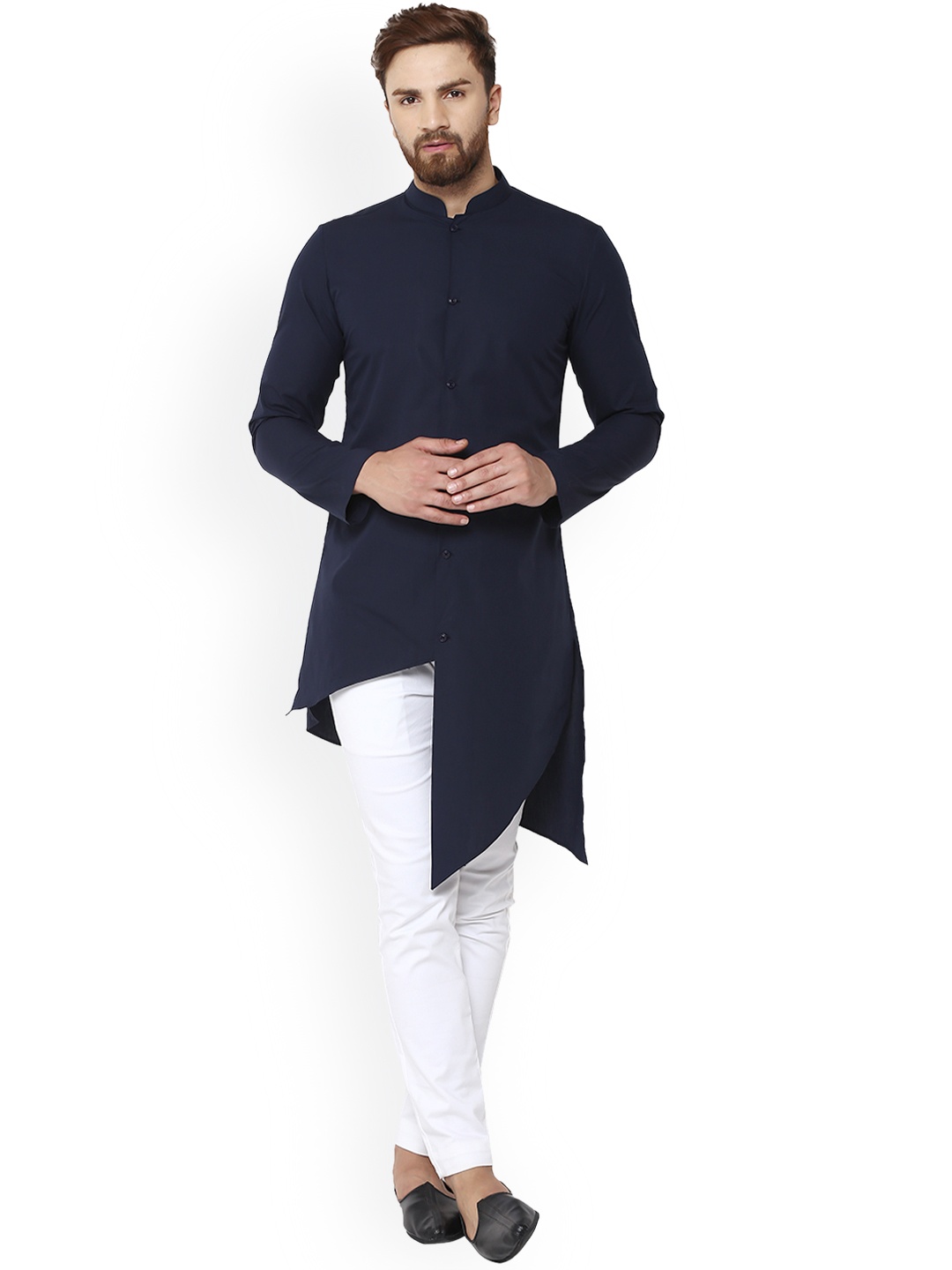 

See Designs Men Navy Blue Solid Straight Kurta