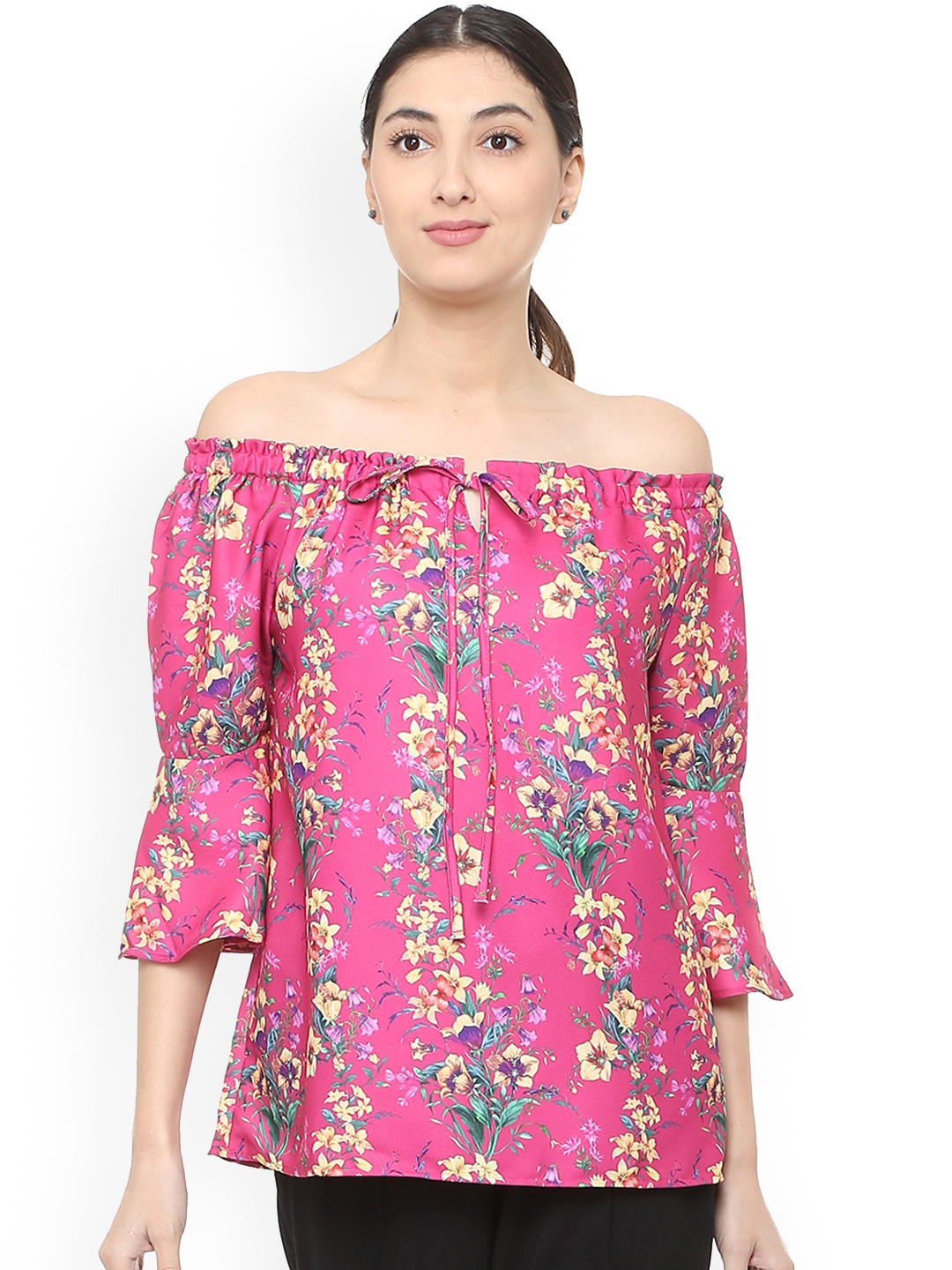 

Allen Solly Woman Pink Printed Bardot Top