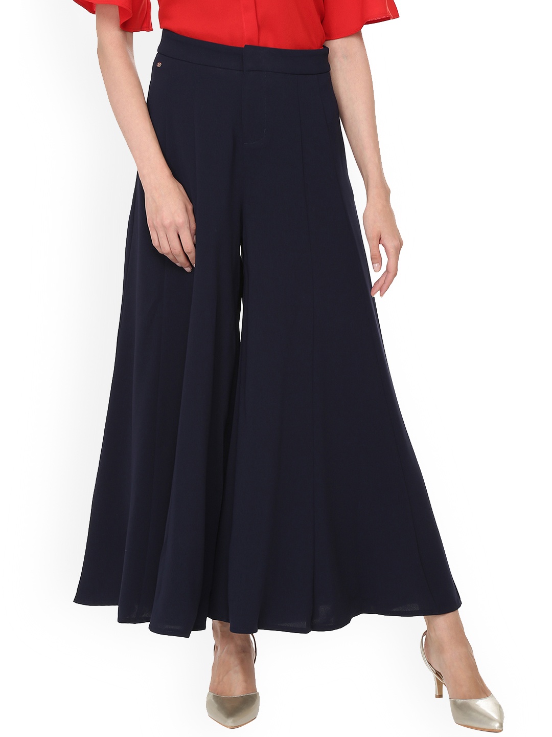 

Allen Solly Woman Navy Blue Regular Fit Solid Anti Fit Trousers
